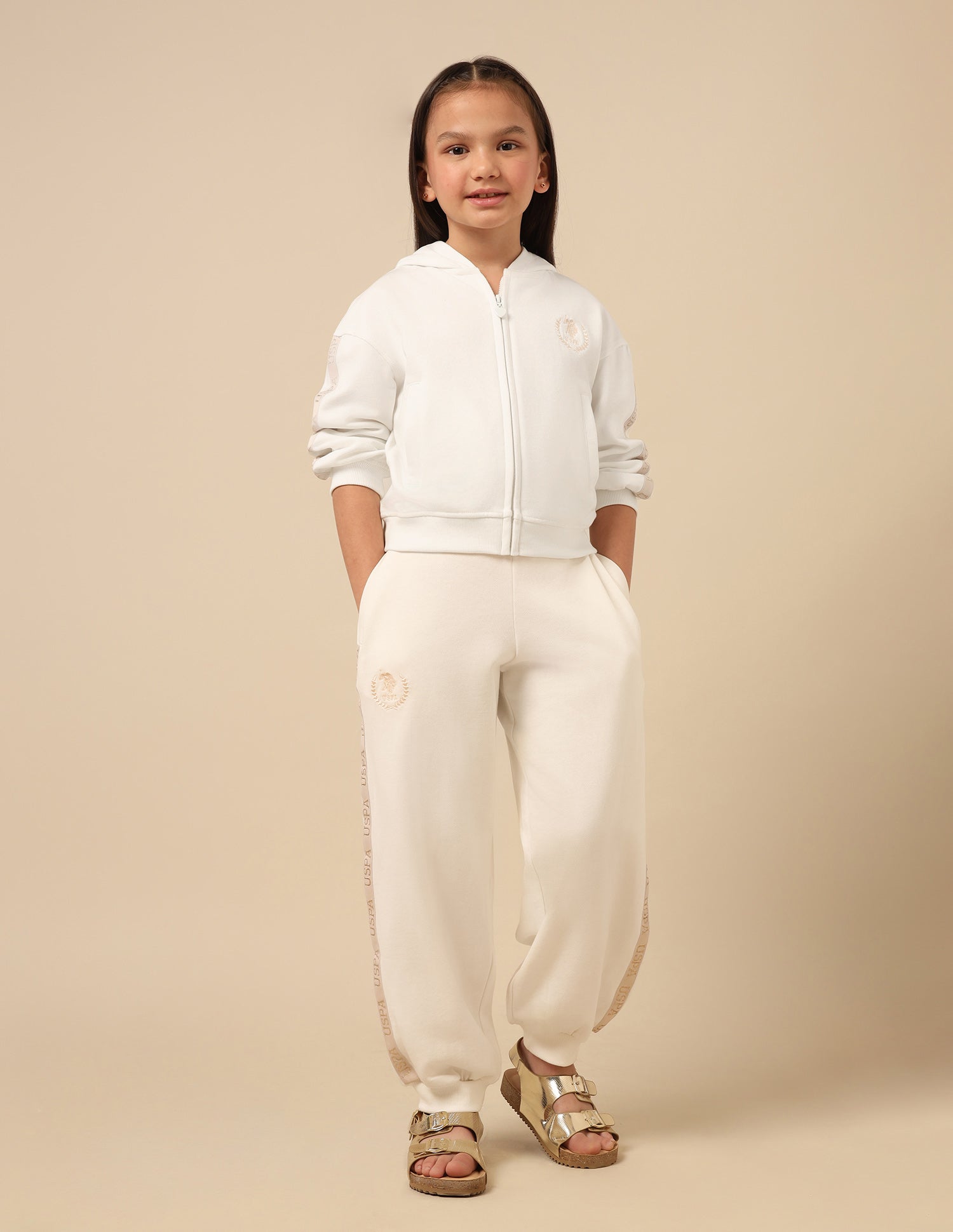 Girls Solid Regular Fit Sweatshirt Off White - U.S. POLO ASSN. | Large