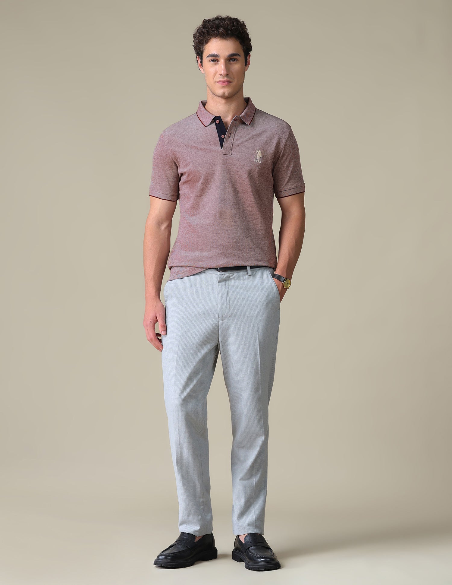Regular Fit Heathered Polo Shirt Wine - U.S. Polo Assn. India | Large