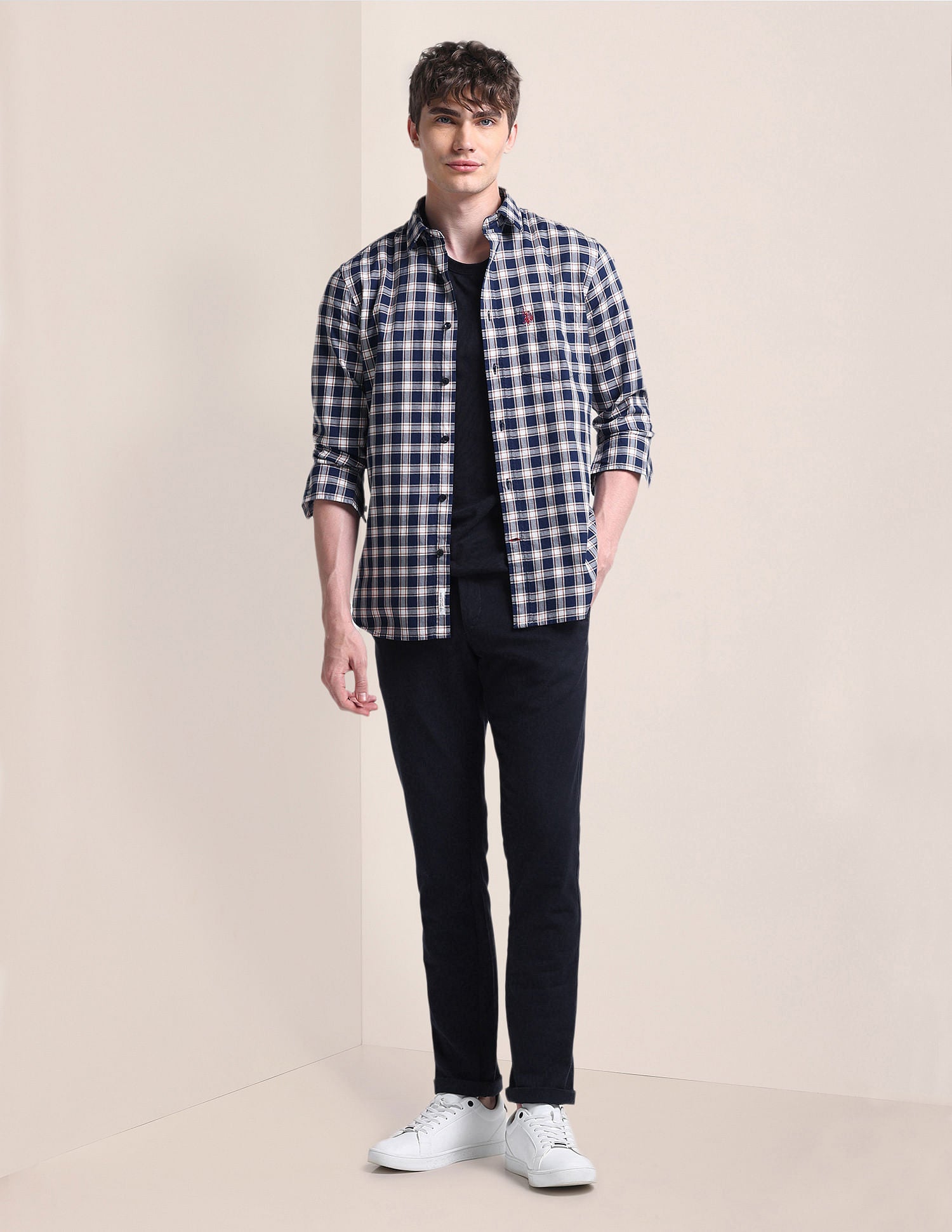 Tartan Checked Twill Cotton Shirt NAVY BLUE - U.S. Polo Assn. India | Large