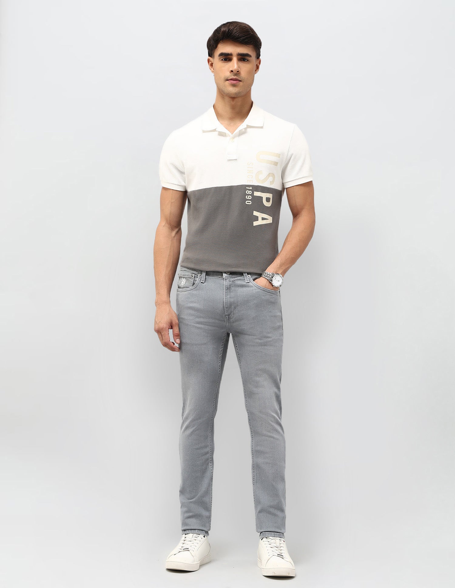 Regallo Skinny Fit Grey Jeans Mid Grey Wash - U.S. POLO ASSN. | Large