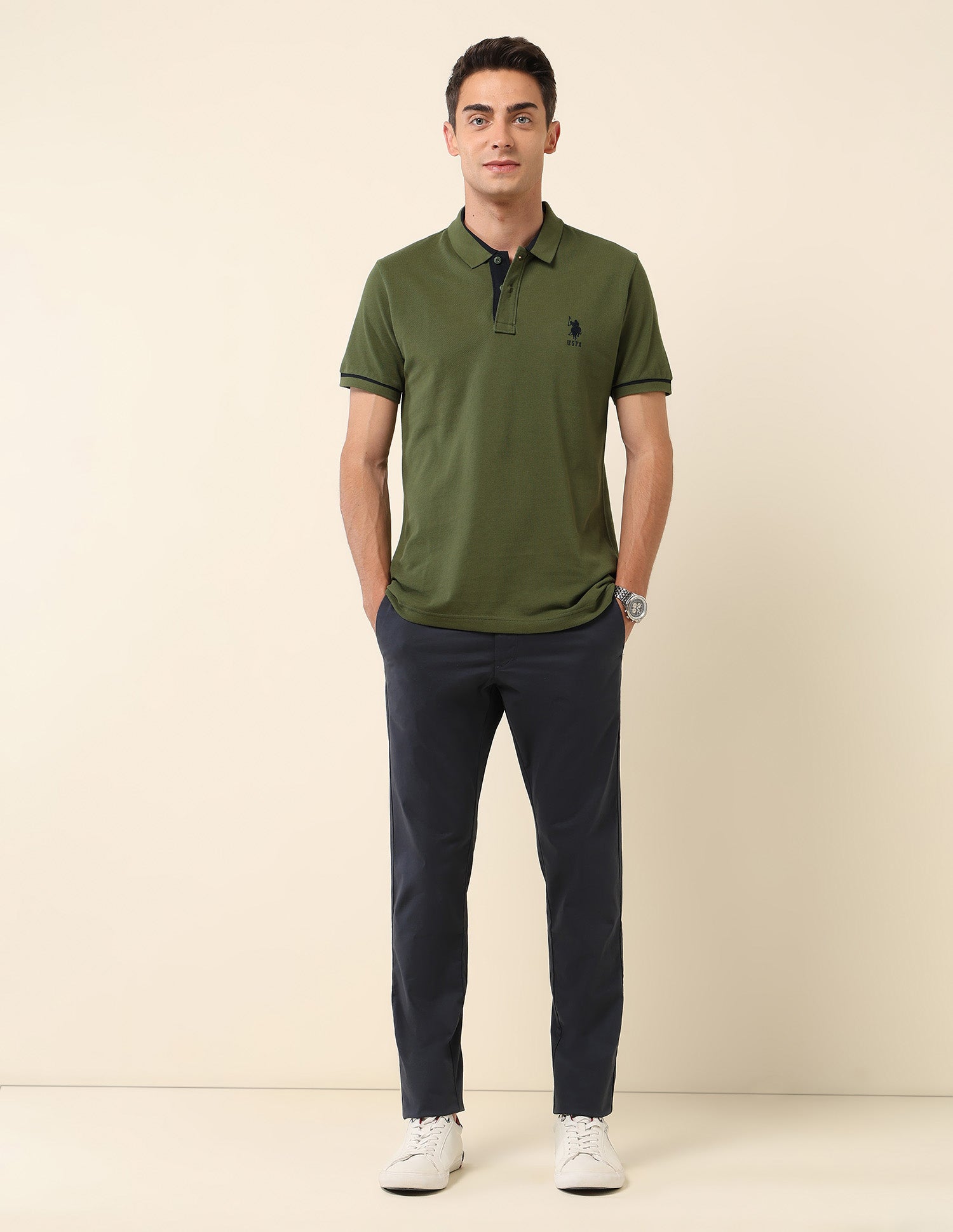 Pure Cotton Slim Fit Polo Shirt Olive - U.S. Polo Assn. India | Large