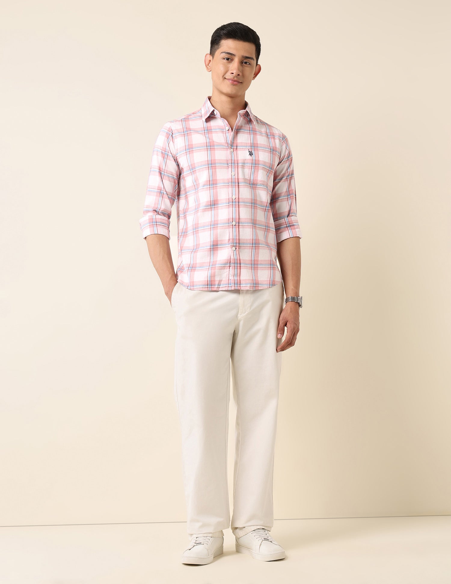 Plaid Checked Pure Cotton Shirt Pink - U.S. Polo Assn. India | Large