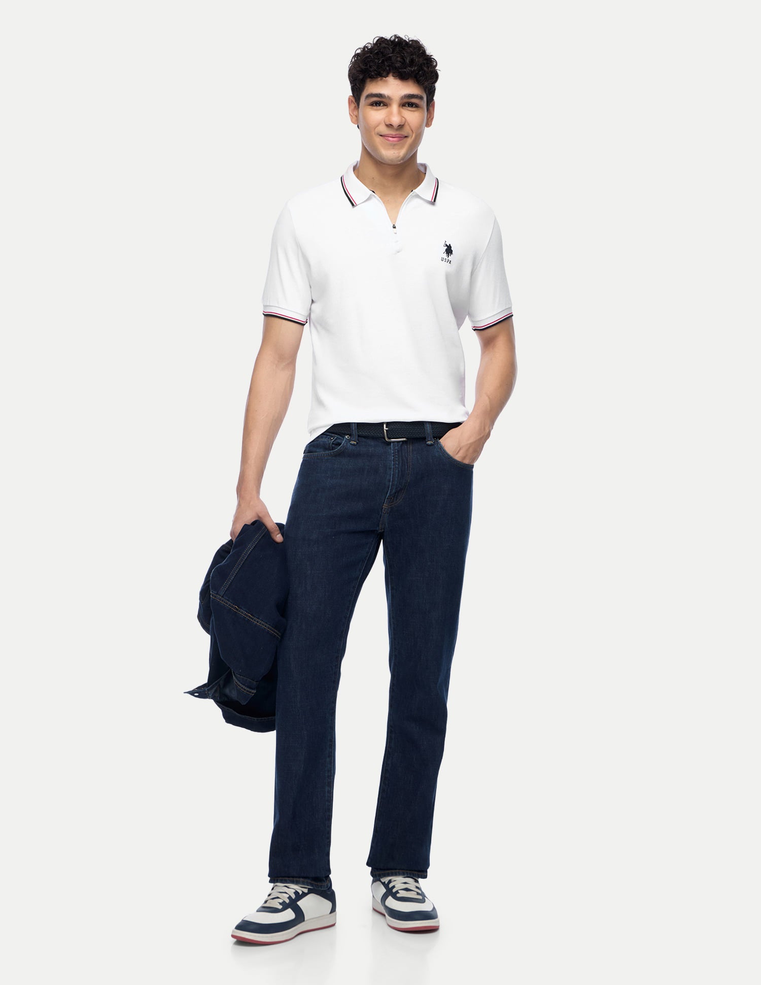 Tipped Zipper Polo Shirt White - U.S. Polo Assn. India | Large