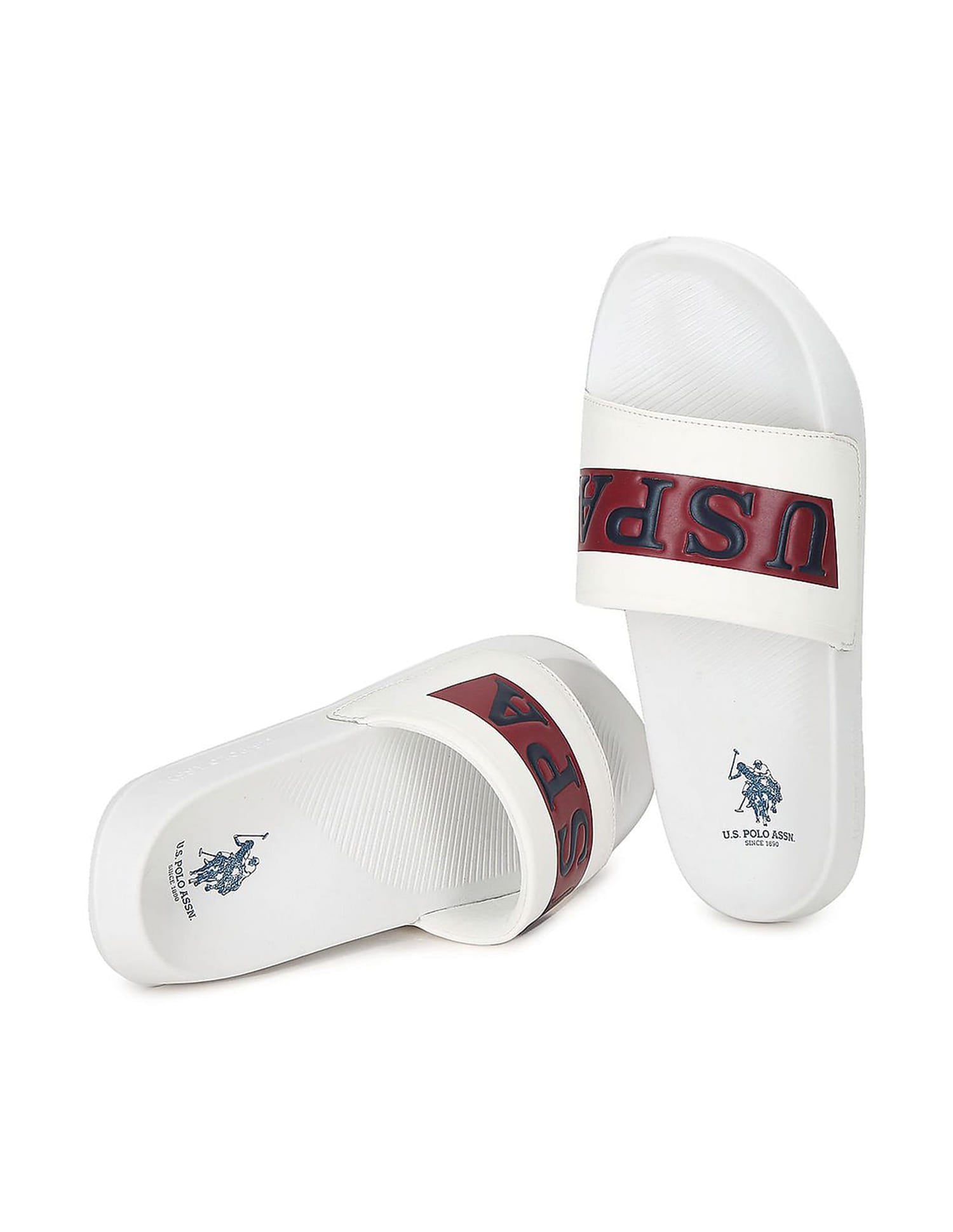 Men Brand Print Harvey 6.0 Slides White - U.S. Polo Assn. India | Large