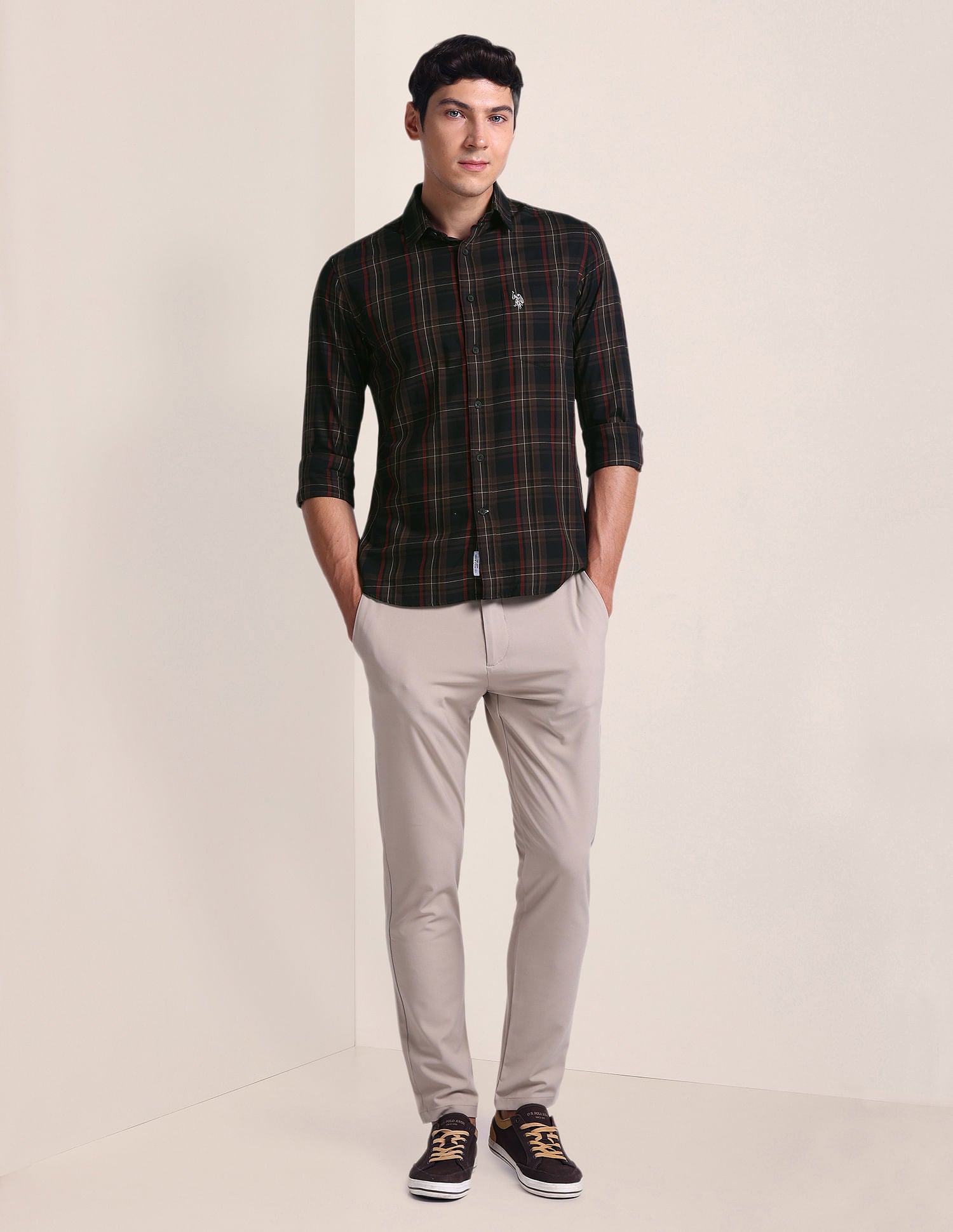 Tartan Check Tailored Fit Shirt Brown - U.S. POLO ASSN. | Large