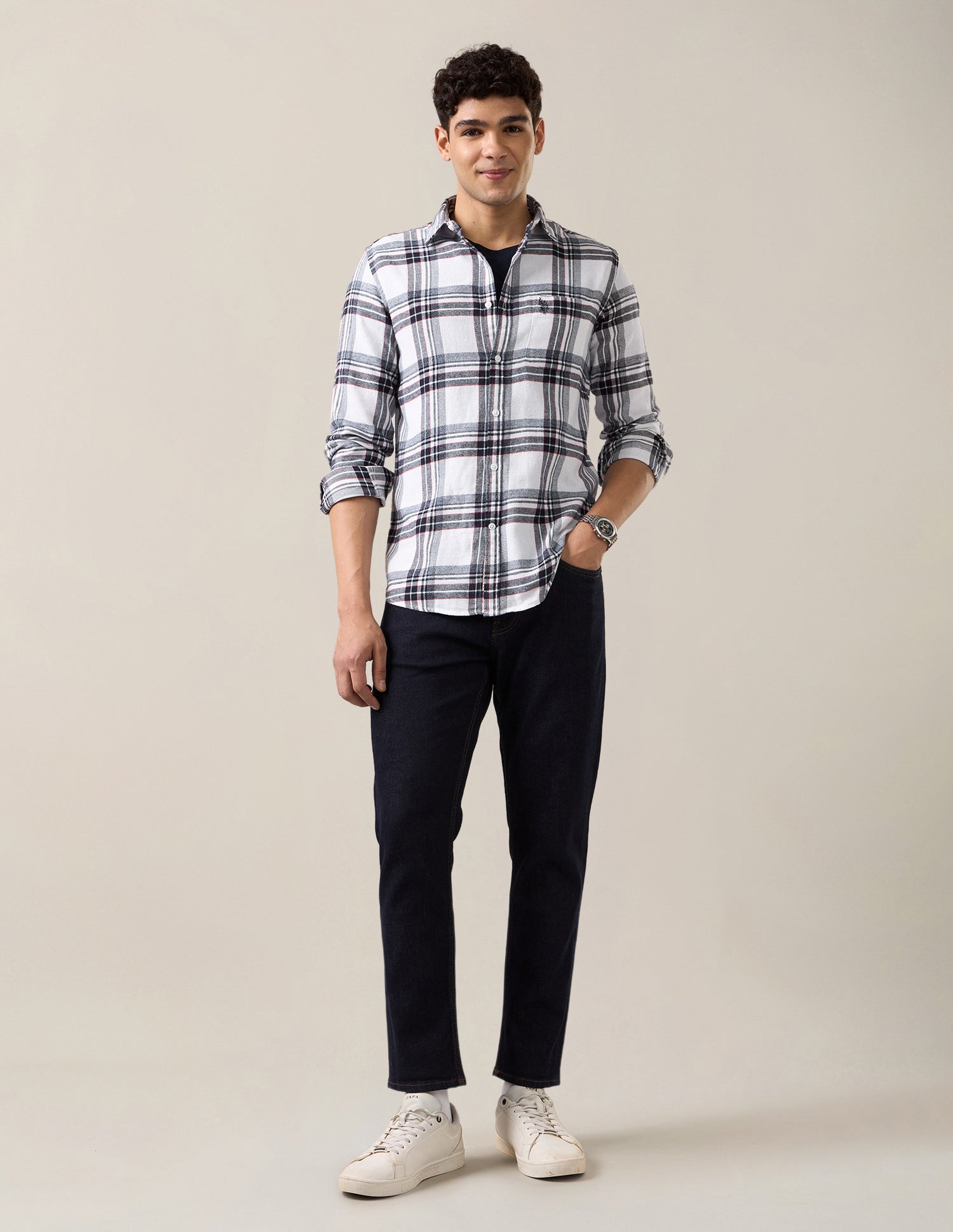 Plaid Checked Twill Shirt White - U.S. Polo Assn. India | Large