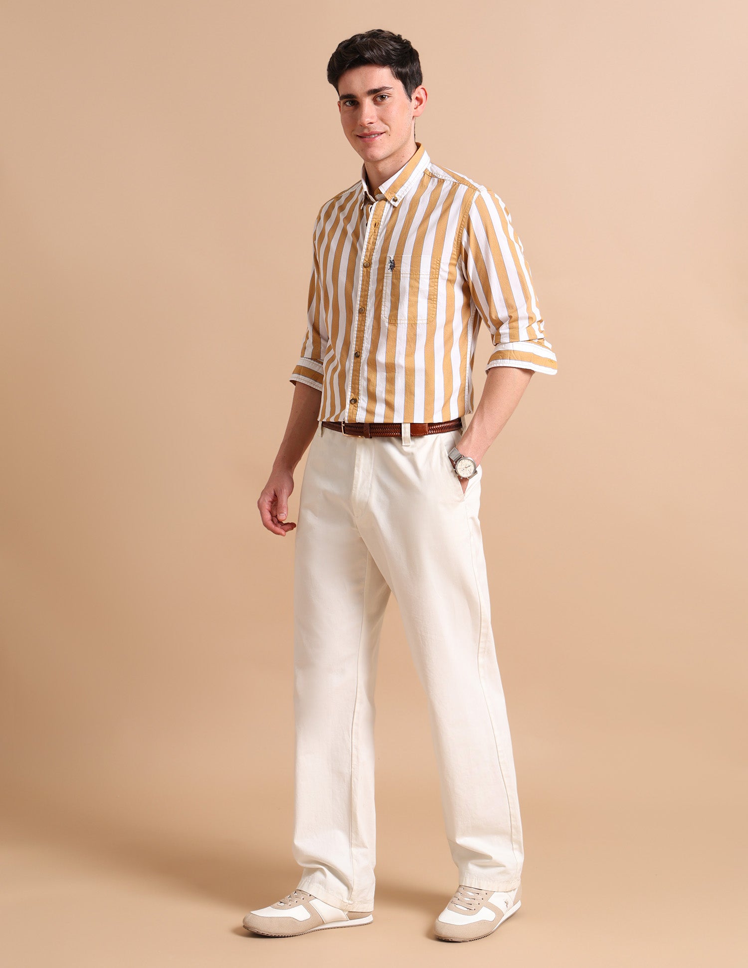 Bold Stripe Twill Shirt Mustard - U.S. POLO ASSN. | Large