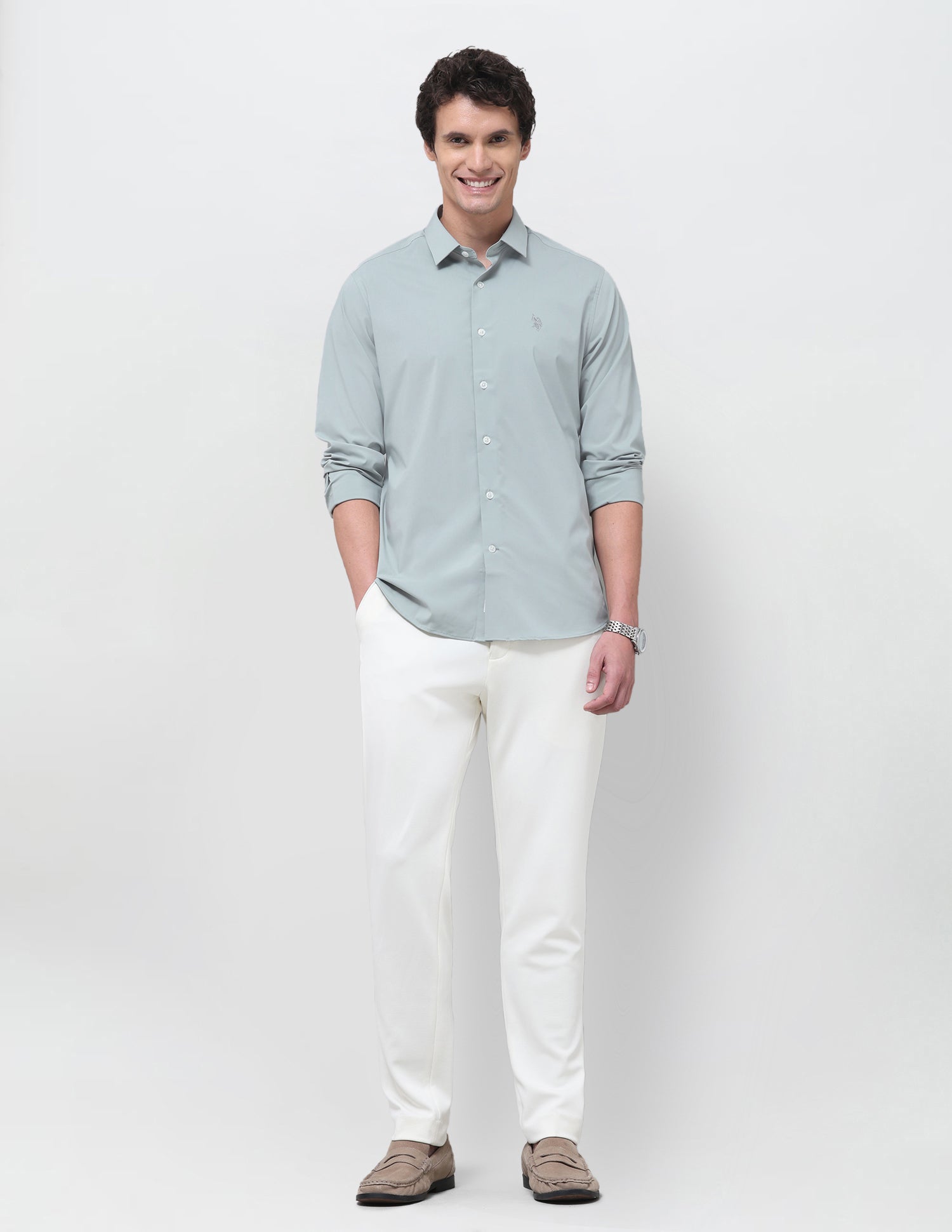 Solid Regular Fit Shirt Light Green - U.S. Polo Assn. India | Large
