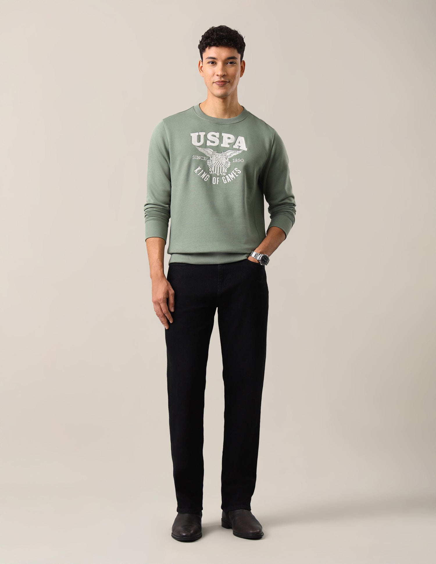 Brand Embroidered Regular Fit Sweatshirt Green - U.S. Polo Assn. India | Large