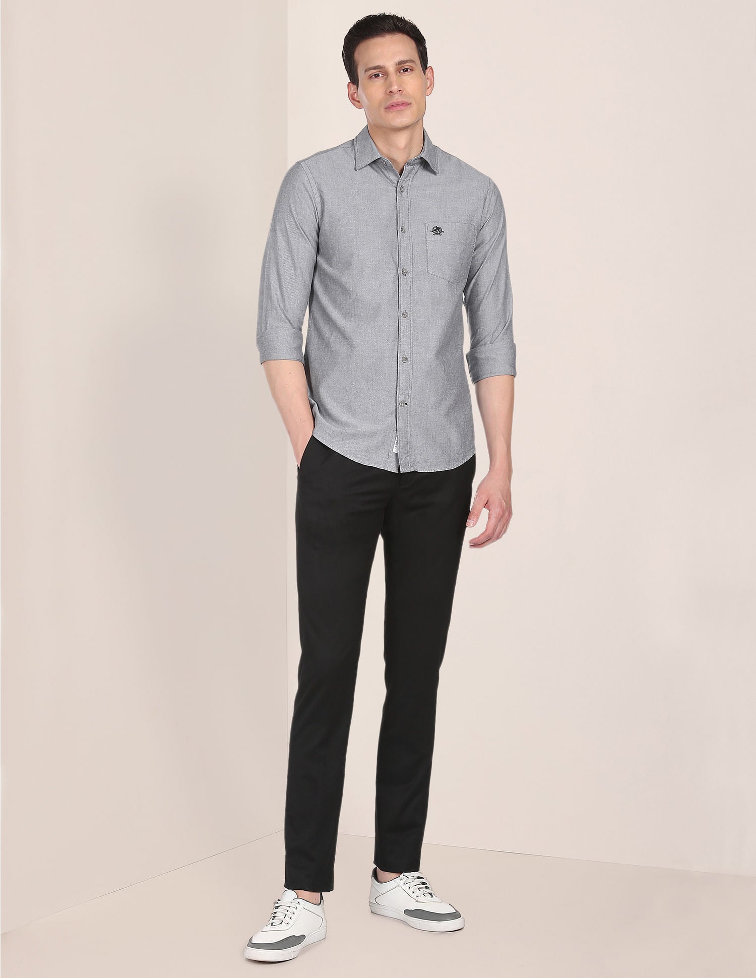 Rounded Cuff Cotton Solid Casual Shirt Grey - U.S. Polo Assn. India | Large