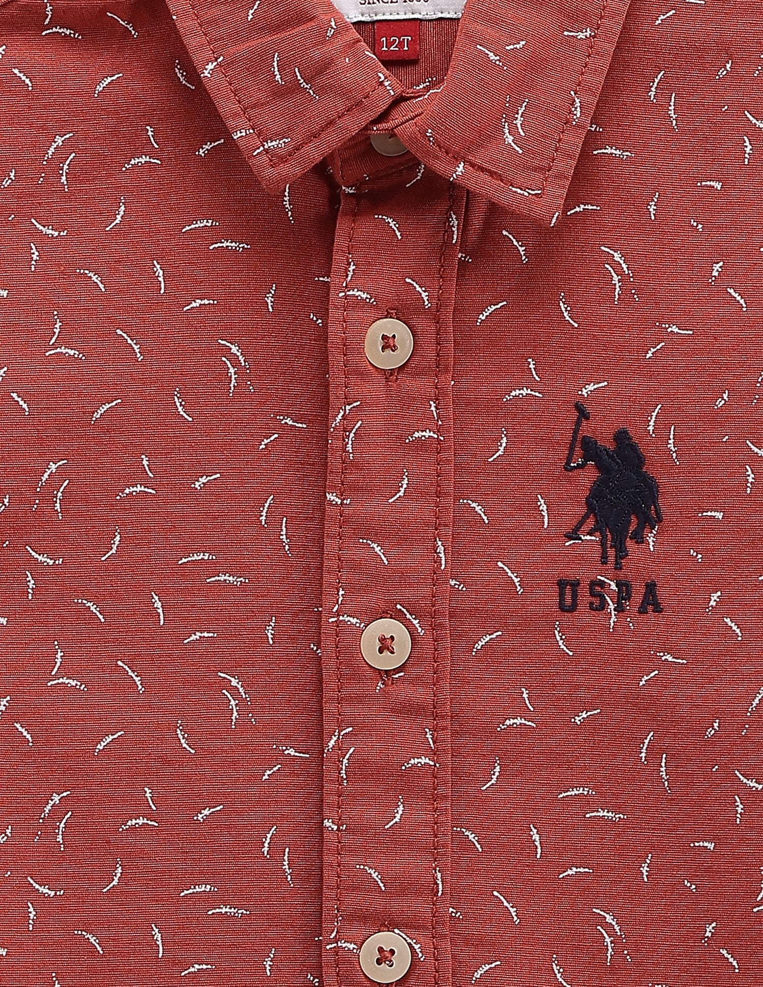 Geometric Print Cotton Shirt Rust - U.S. POLO ASSN. | Large
