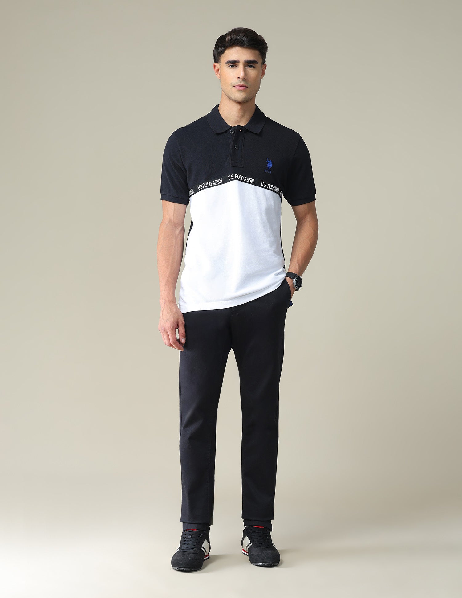 Logo Tape Polo Shirt Black and White - U.S. POLO ASSN. | Large