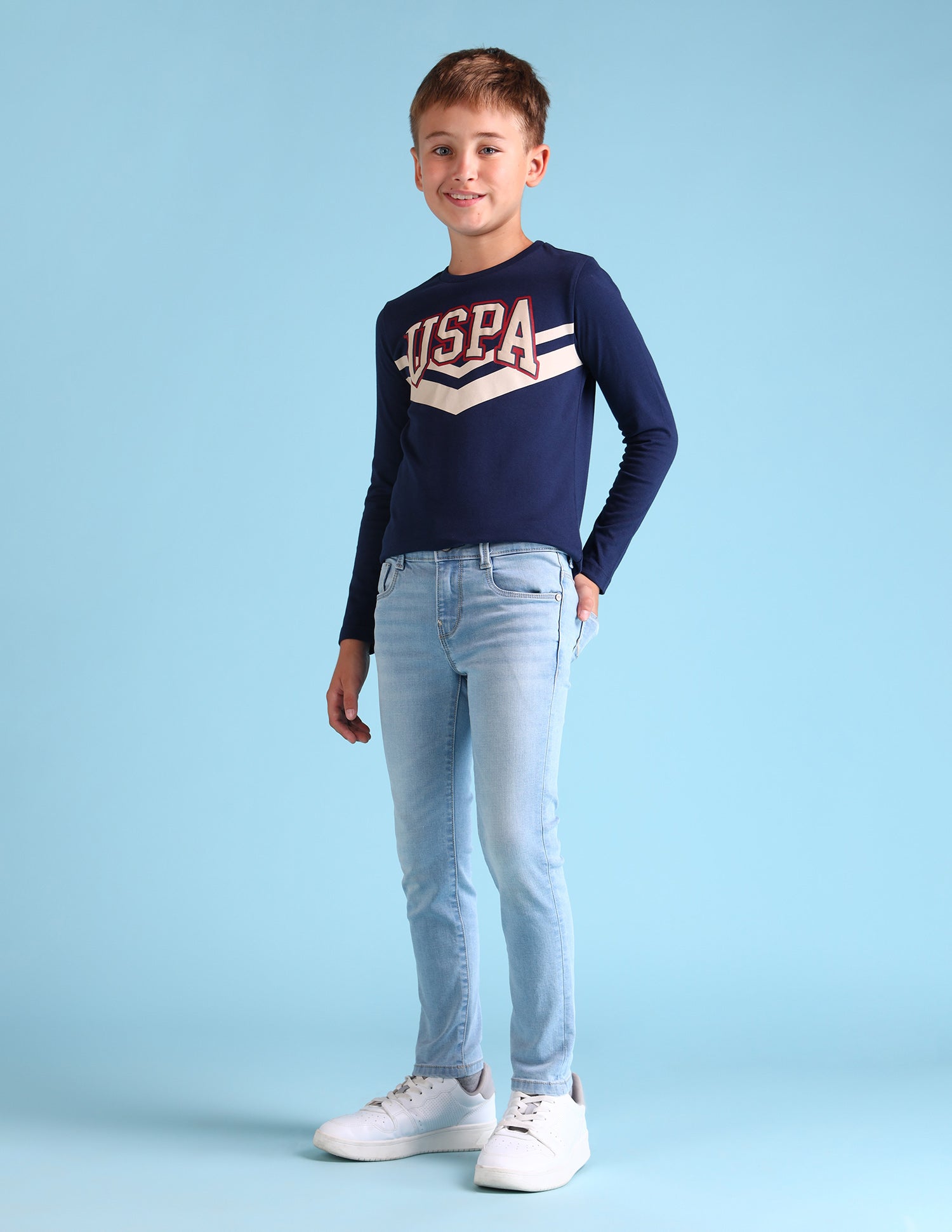 Boys Skinny Fit Blue Jeans Lt Blue - U.S. POLO ASSN. | Large