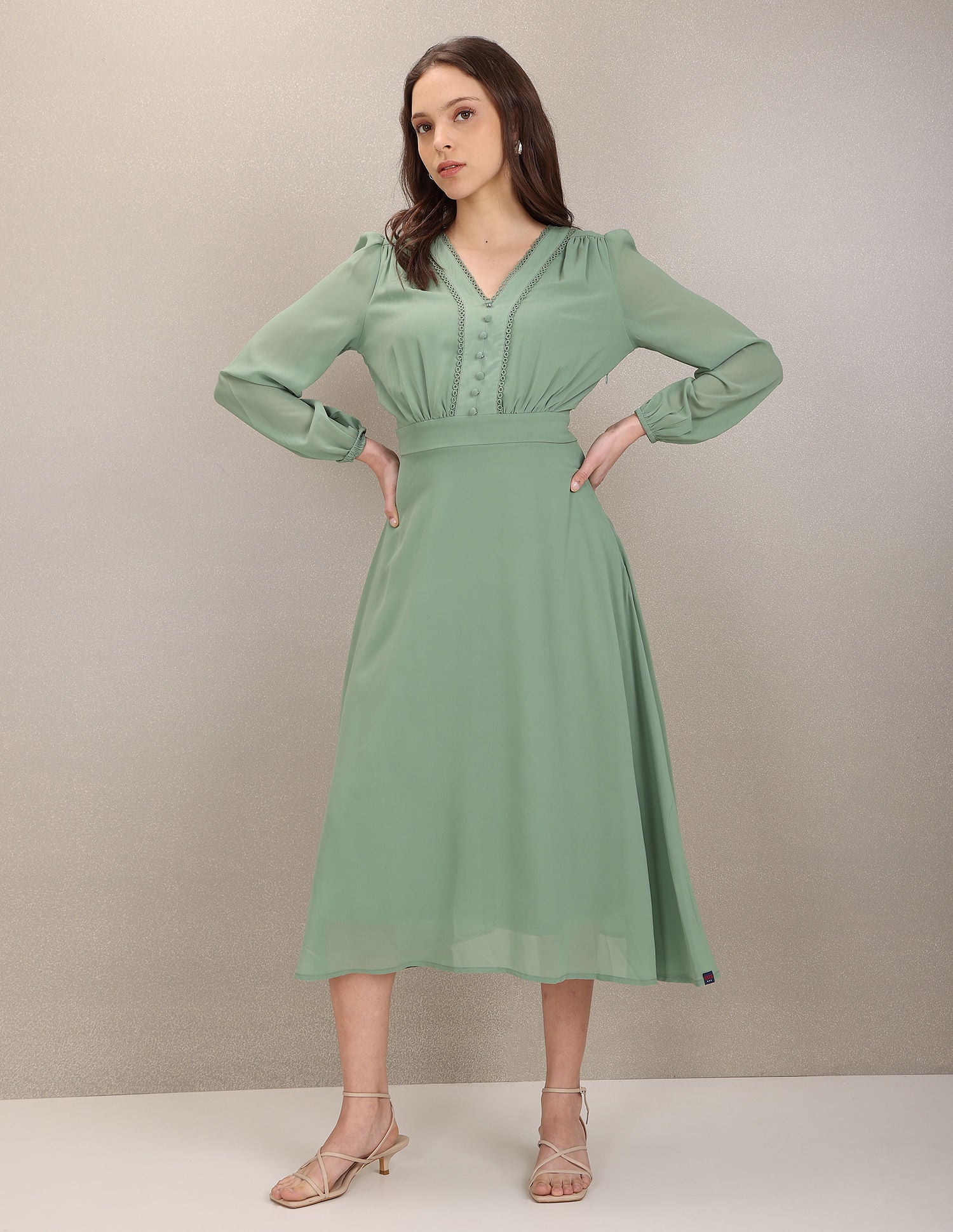 V-Neck Solid Empire Waist Dress Green - U.S. POLO ASSN. | Large