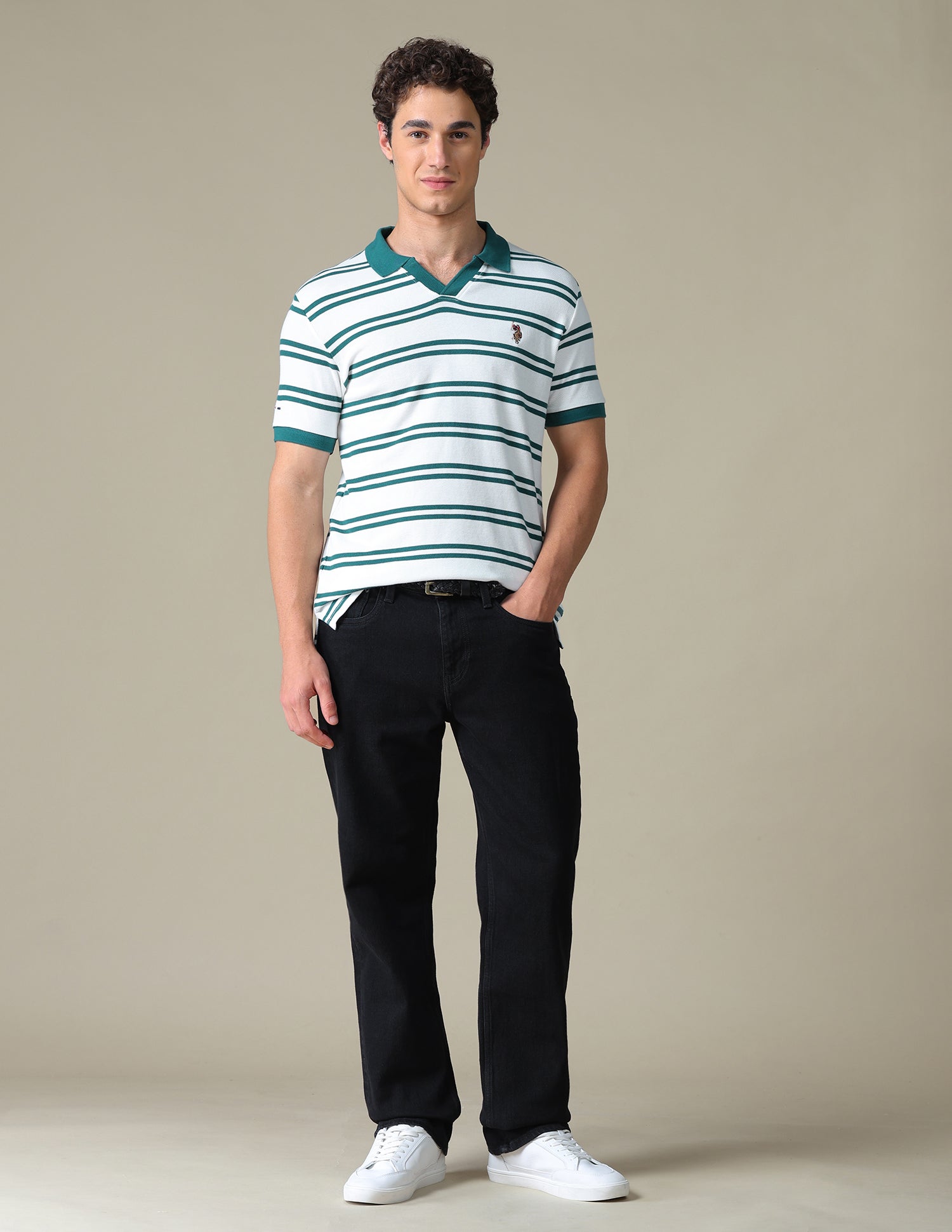 Horizontal Striped Regular Fit Polo Shirt Teal - U.S. Polo Assn. India | Large
