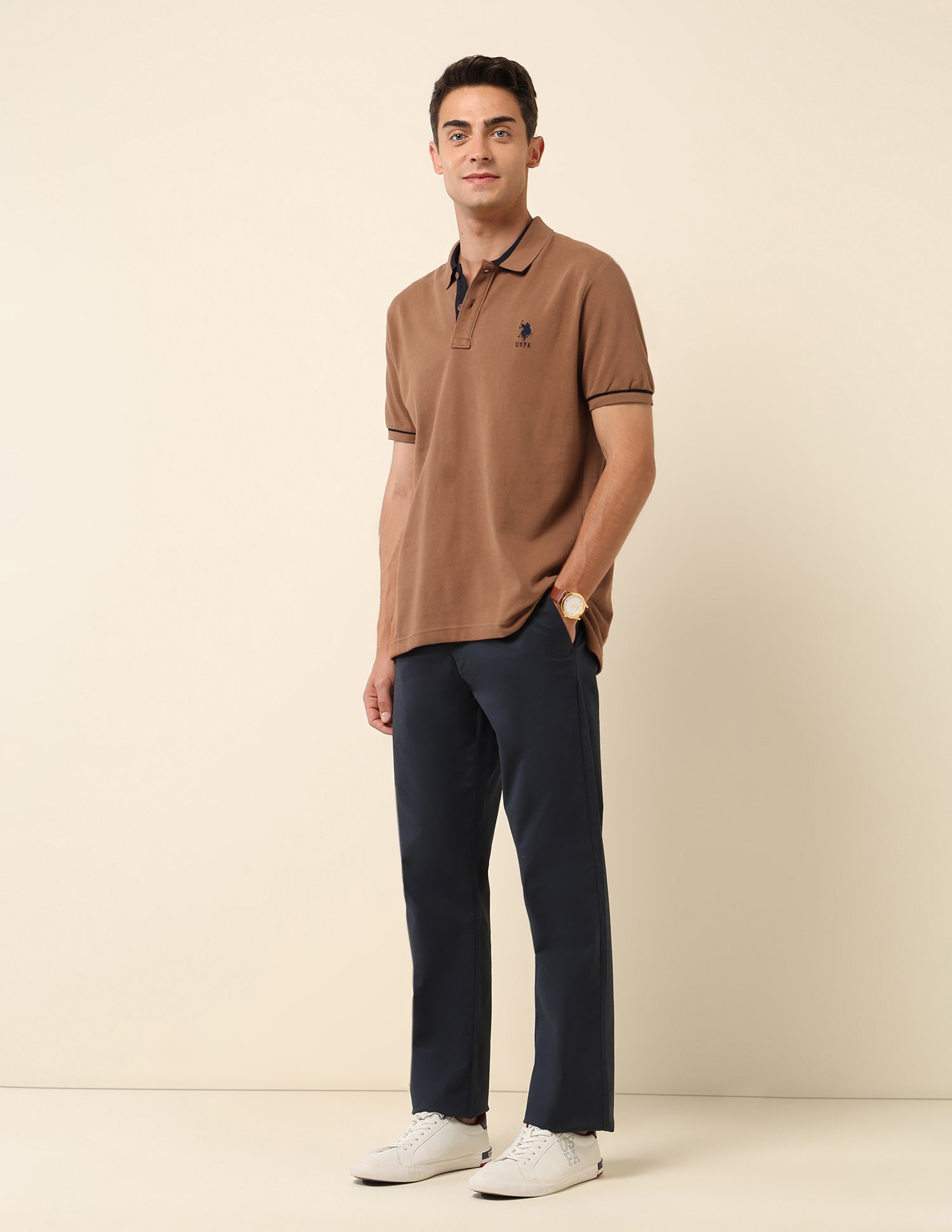 Pure Cotton Slim Fit Polo Shirt Brown - U.S. Polo Assn. India | Large