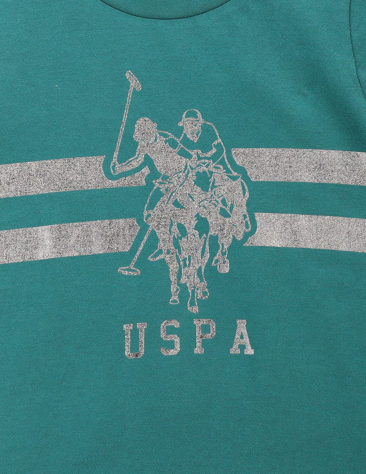 Boys Metallic Brand Print Cotton T-Shirt Green - U.S. POLO ASSN. | Large