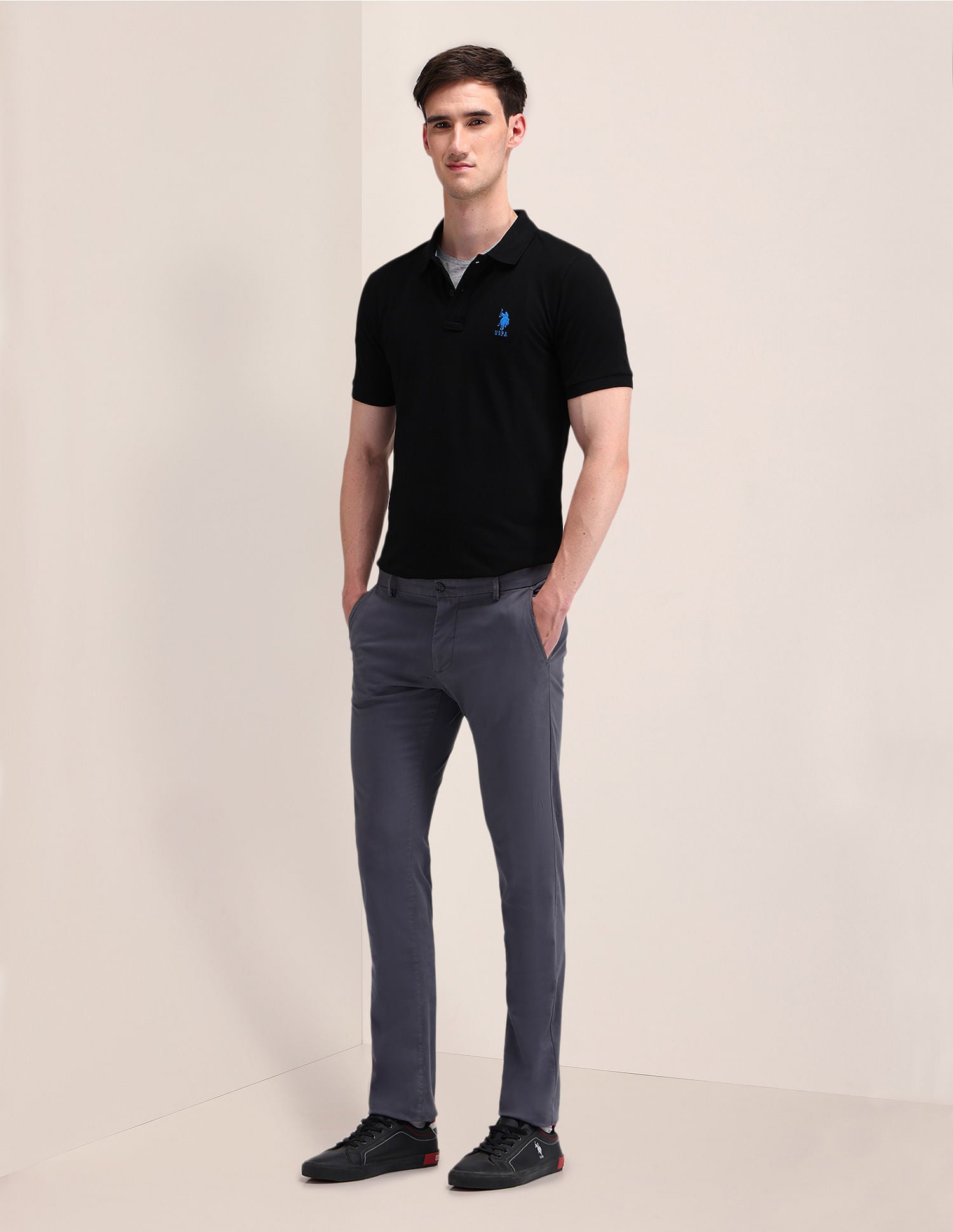 Solid Slim Fit Polo Shirt Black - U.S. POLO ASSN. | Large