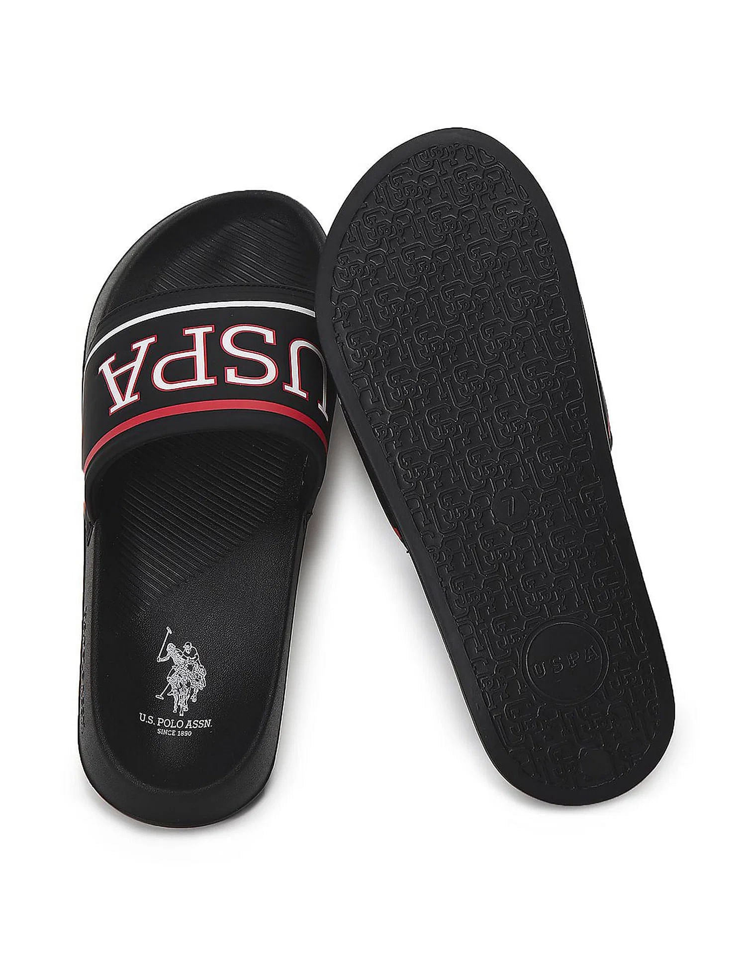 Men Brand Print Cloyee 6.0 Slides Black - U.S. Polo Assn. India | Large