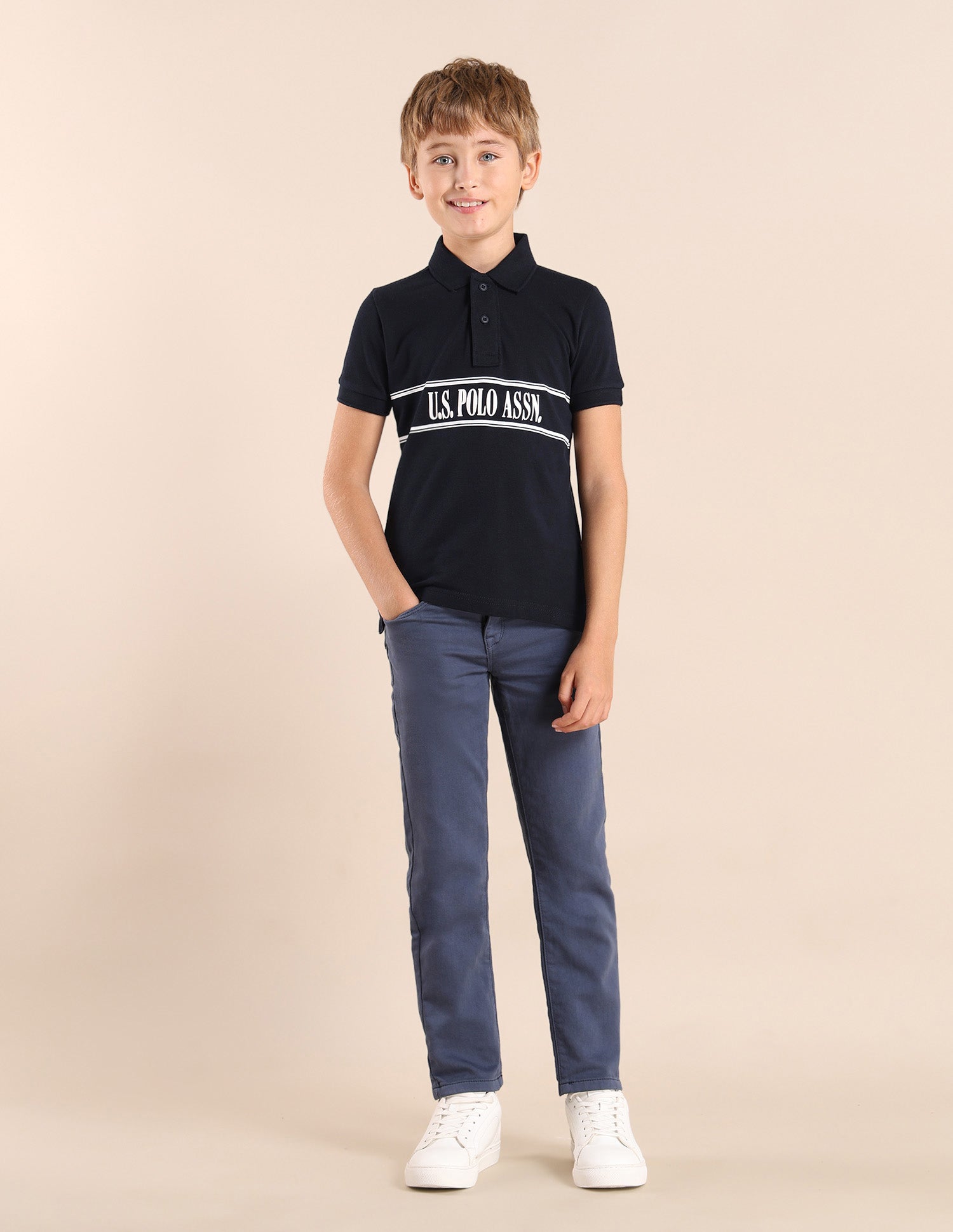 Boys Brand Printed Regular Fit Polo Shirt Navy - U.S. POLO ASSN. | Large