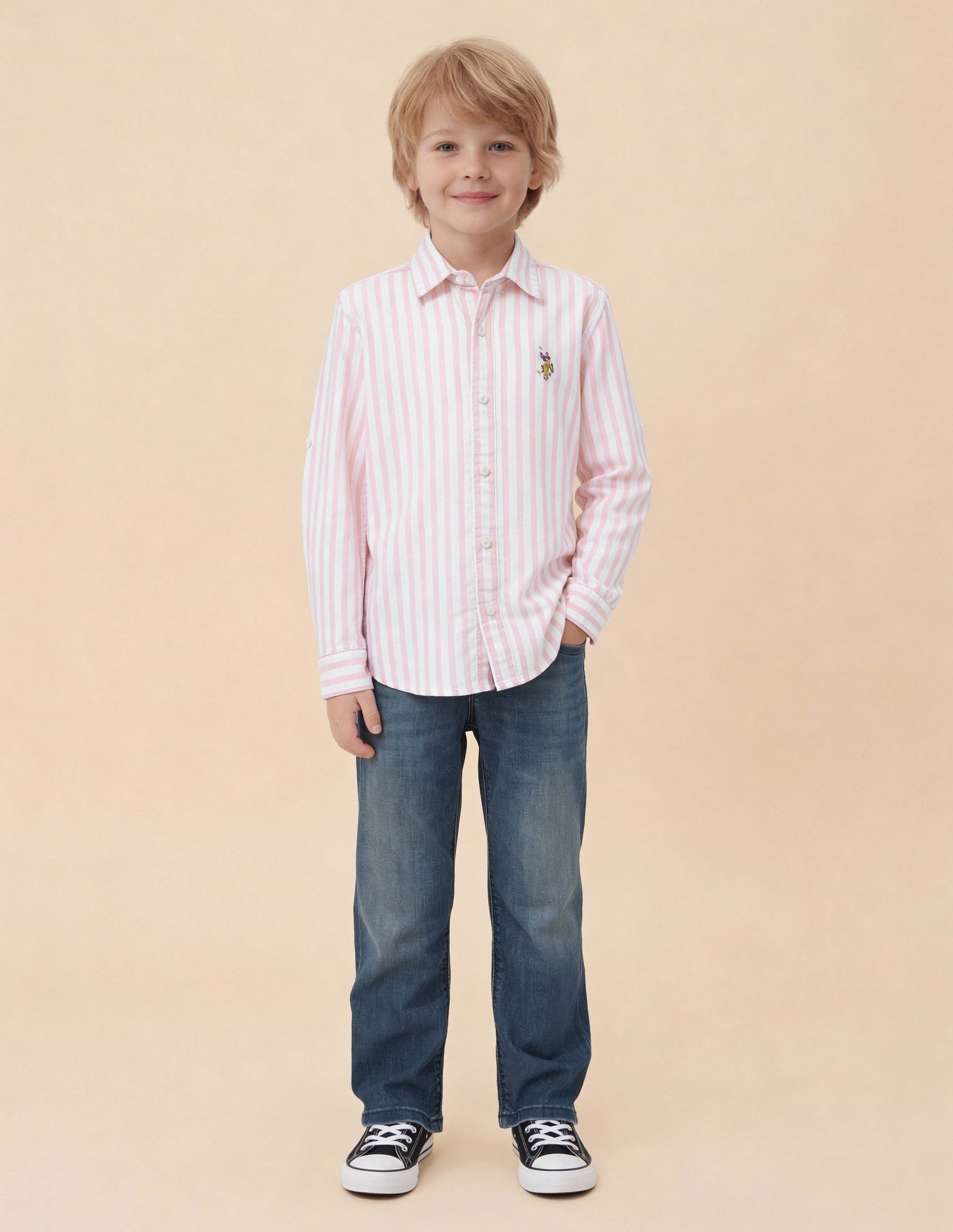Boys Vertical Striped Oxford Shirt Pink - U.S. Polo Assn. India | Large