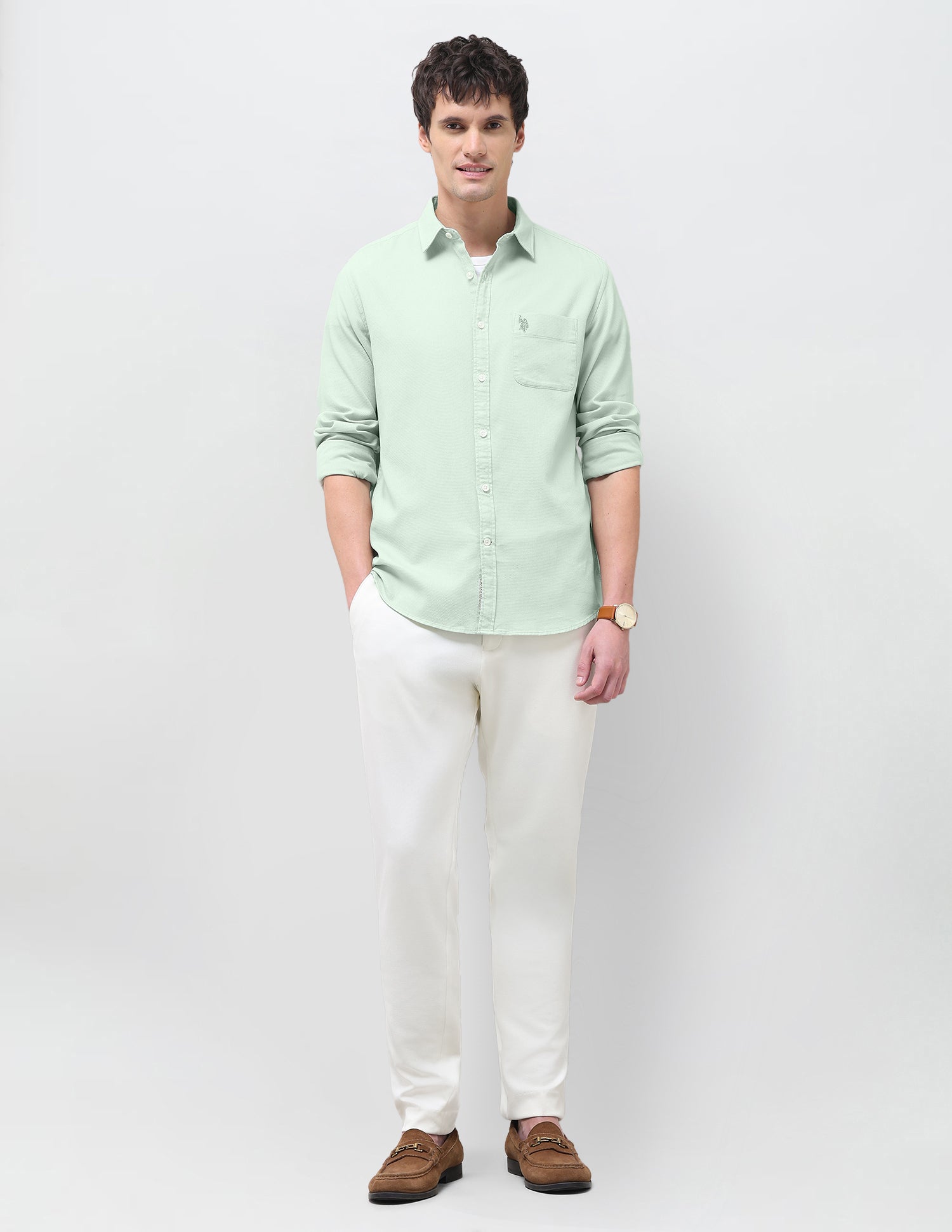 Textured Regular Fit Shirt Mint - U.S. Polo Assn. India | Large