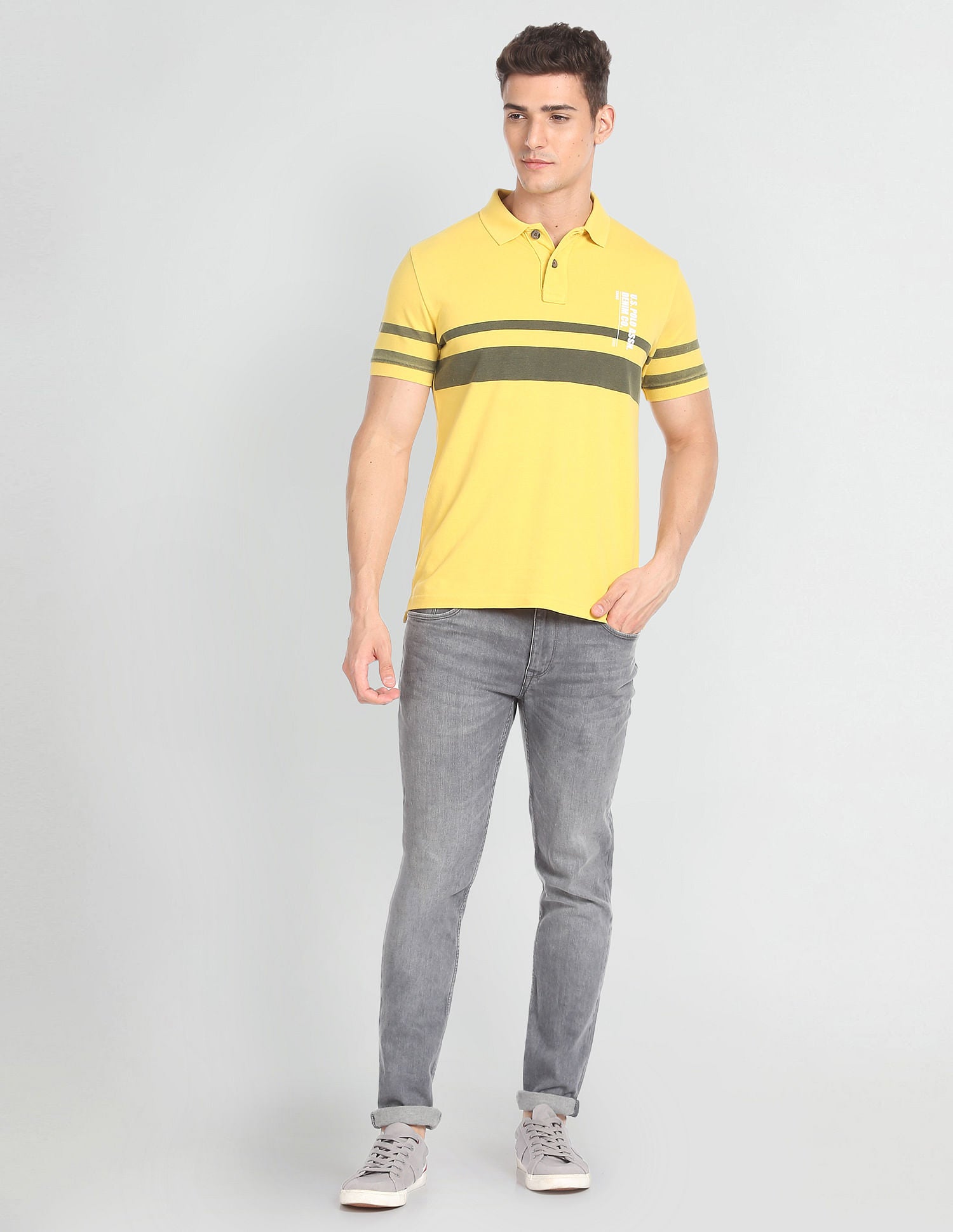 Horizontal Stripe Slim Fit Polo Shirt Mustard - U.S. POLO ASSN. | Large