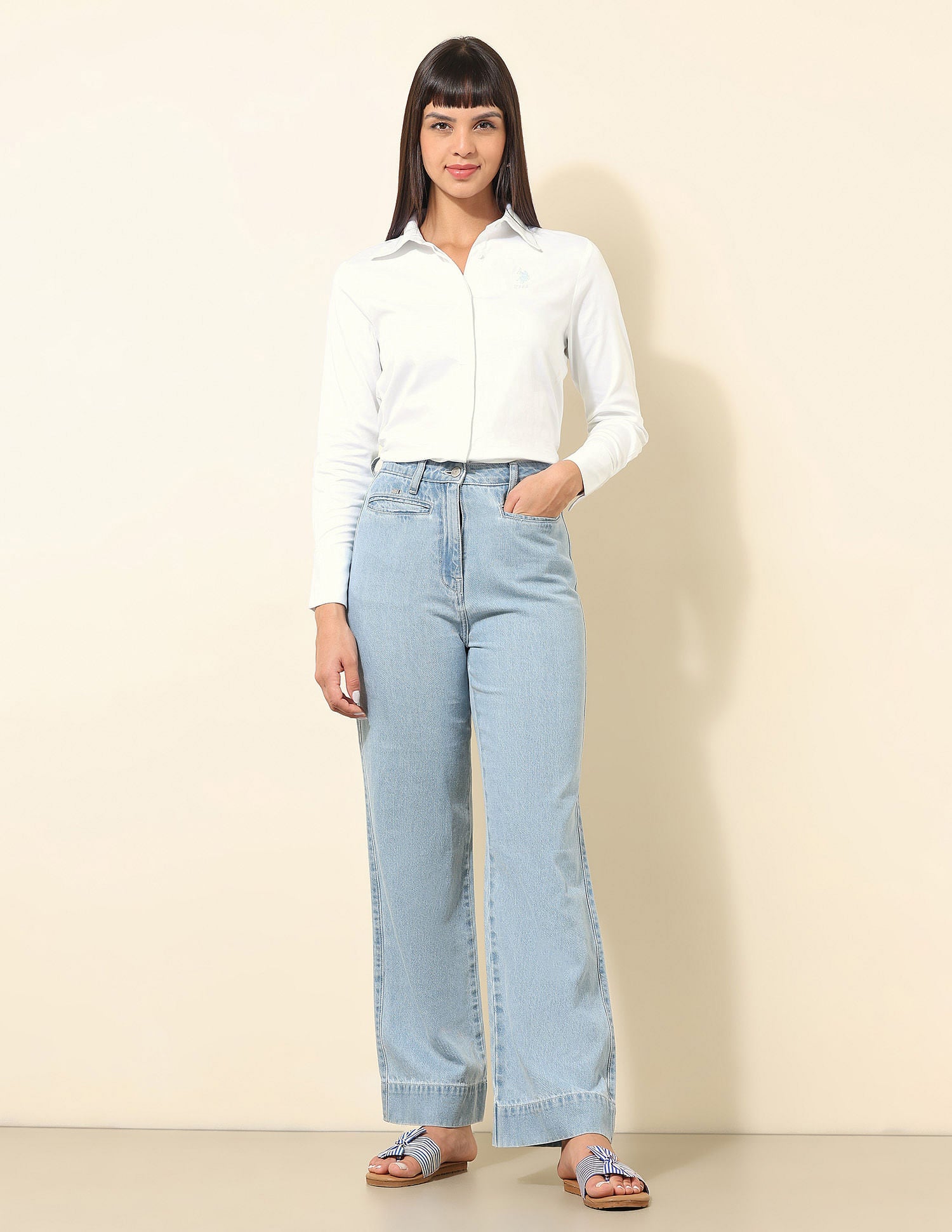 Concelaed Placket Solid Shirt White - U.S. POLO ASSN. | Large