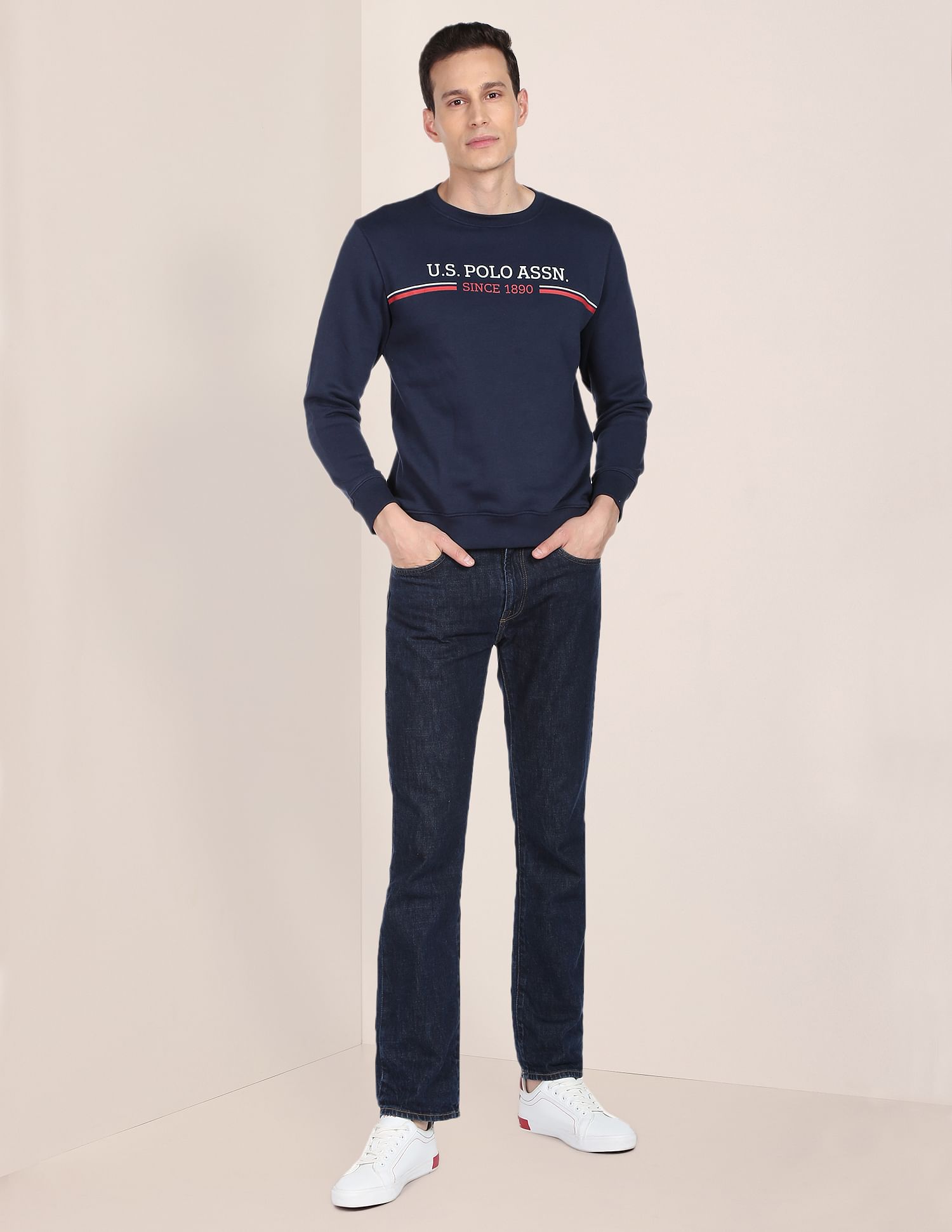 Crew Neck Printed Logo Sweatshirt Navy - U.S. POLO ASSN. | Large