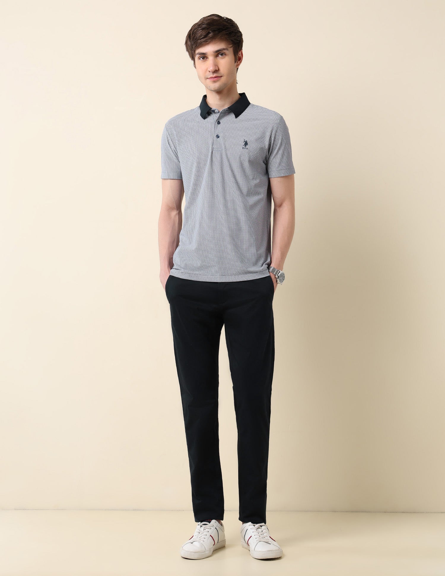 All-Over Printed Classic Polo Shirt Off White - U.S. Polo Assn. India | Large