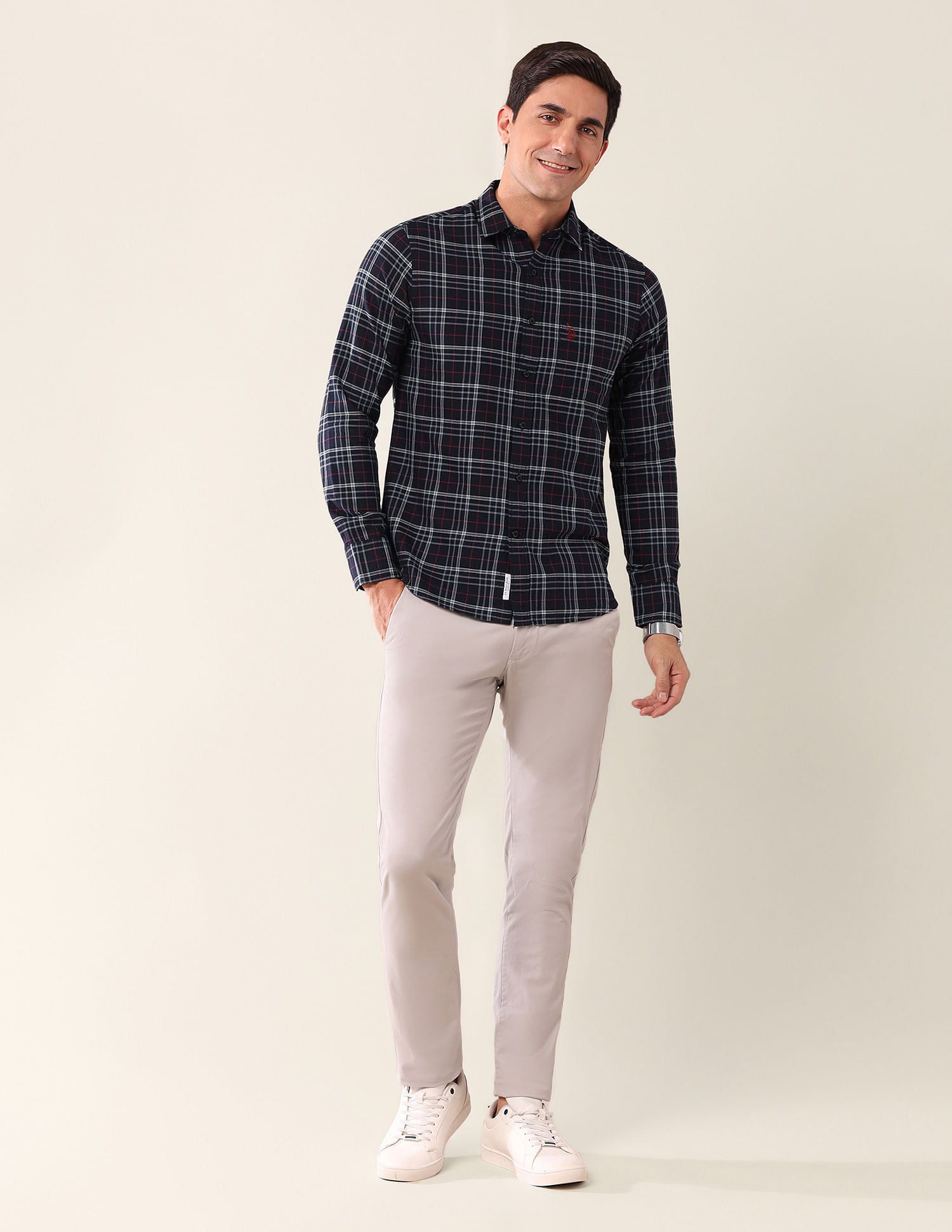 Tailored Fit Checked Shirt Navy - U.S. Polo Assn. India | Large