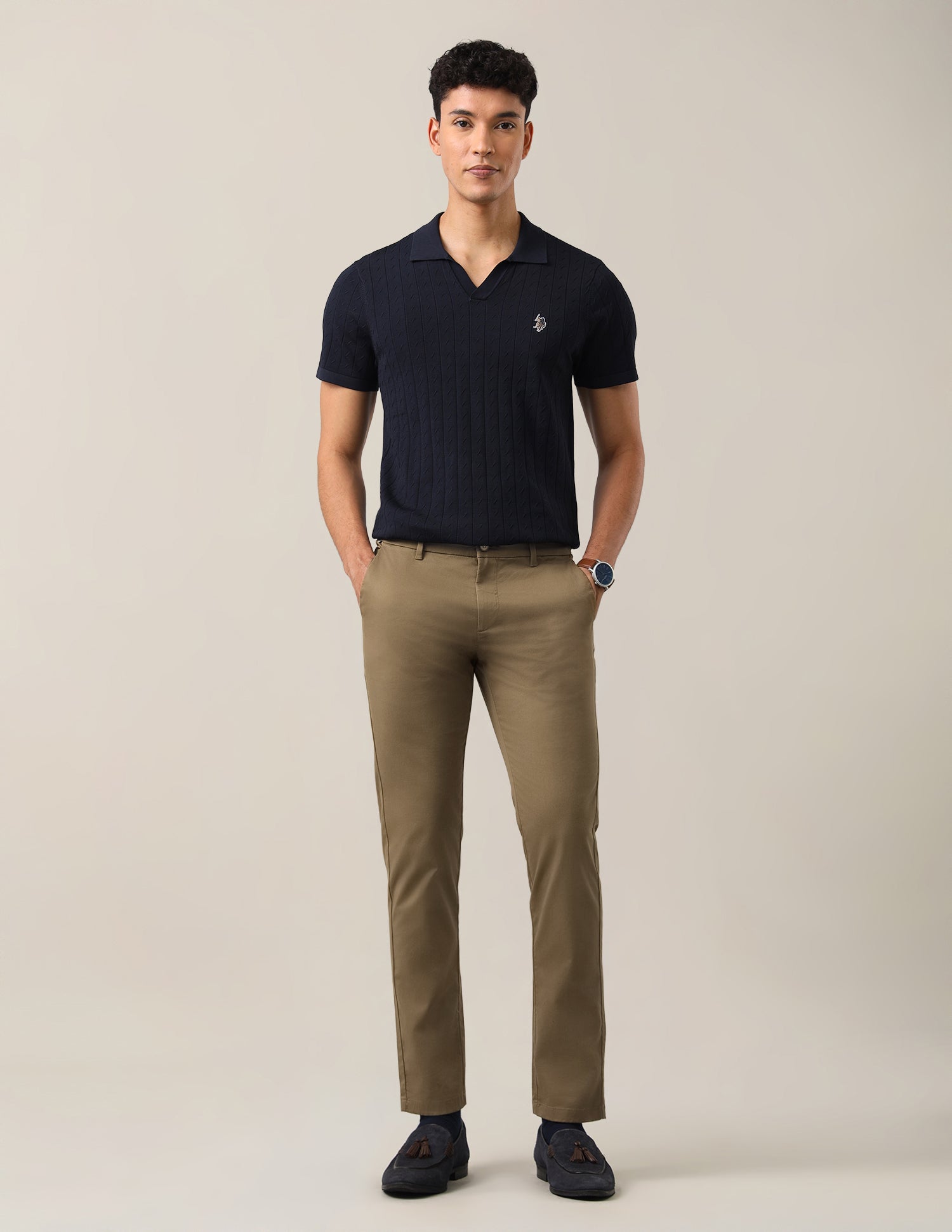 Twill Denver Slim Fit Trousers Dark Khaki - U.S. Polo Assn. India | Large