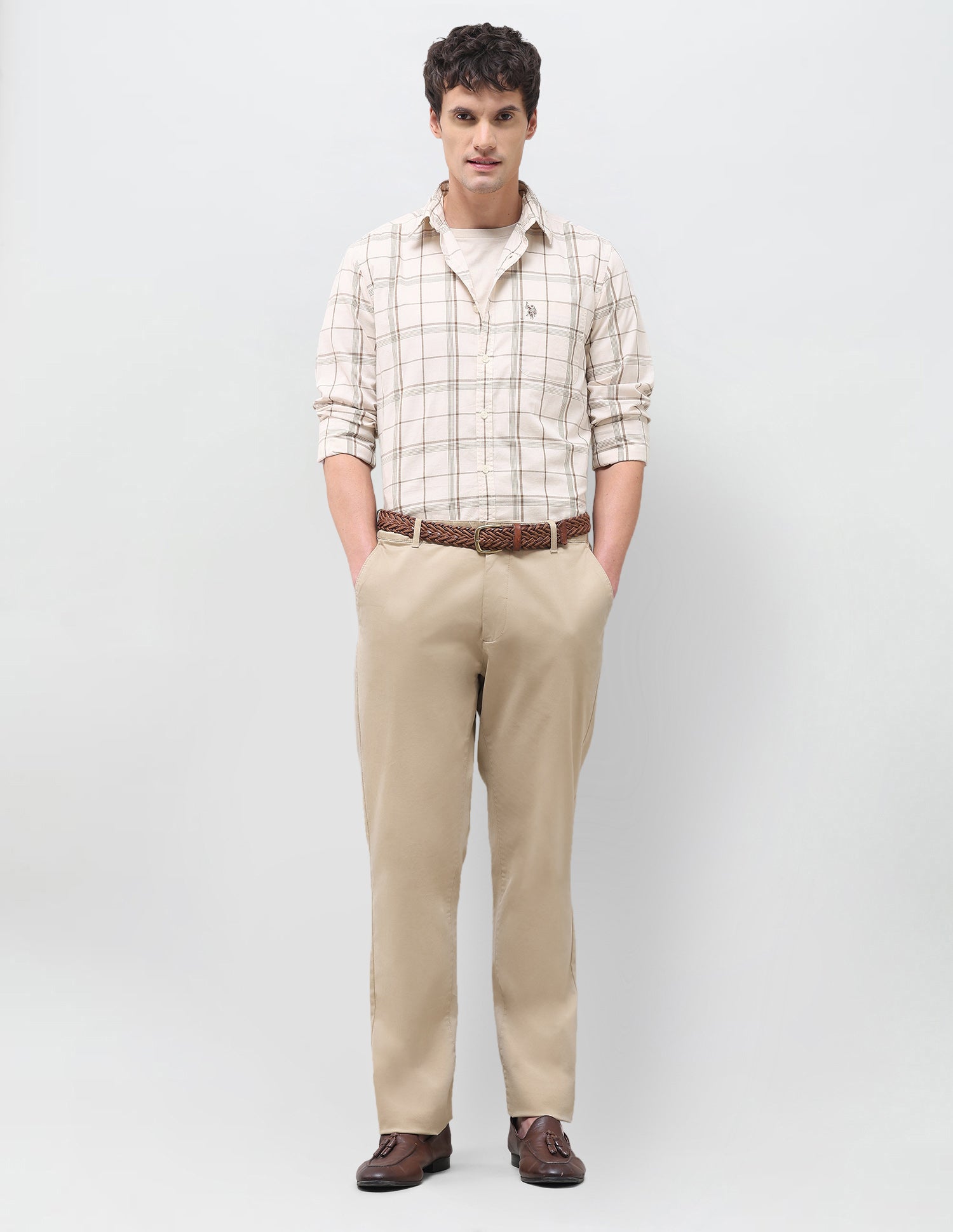 Grid Tattersall Checked Regular Fit Shirt Ivory - U.S. Polo Assn. India | Large