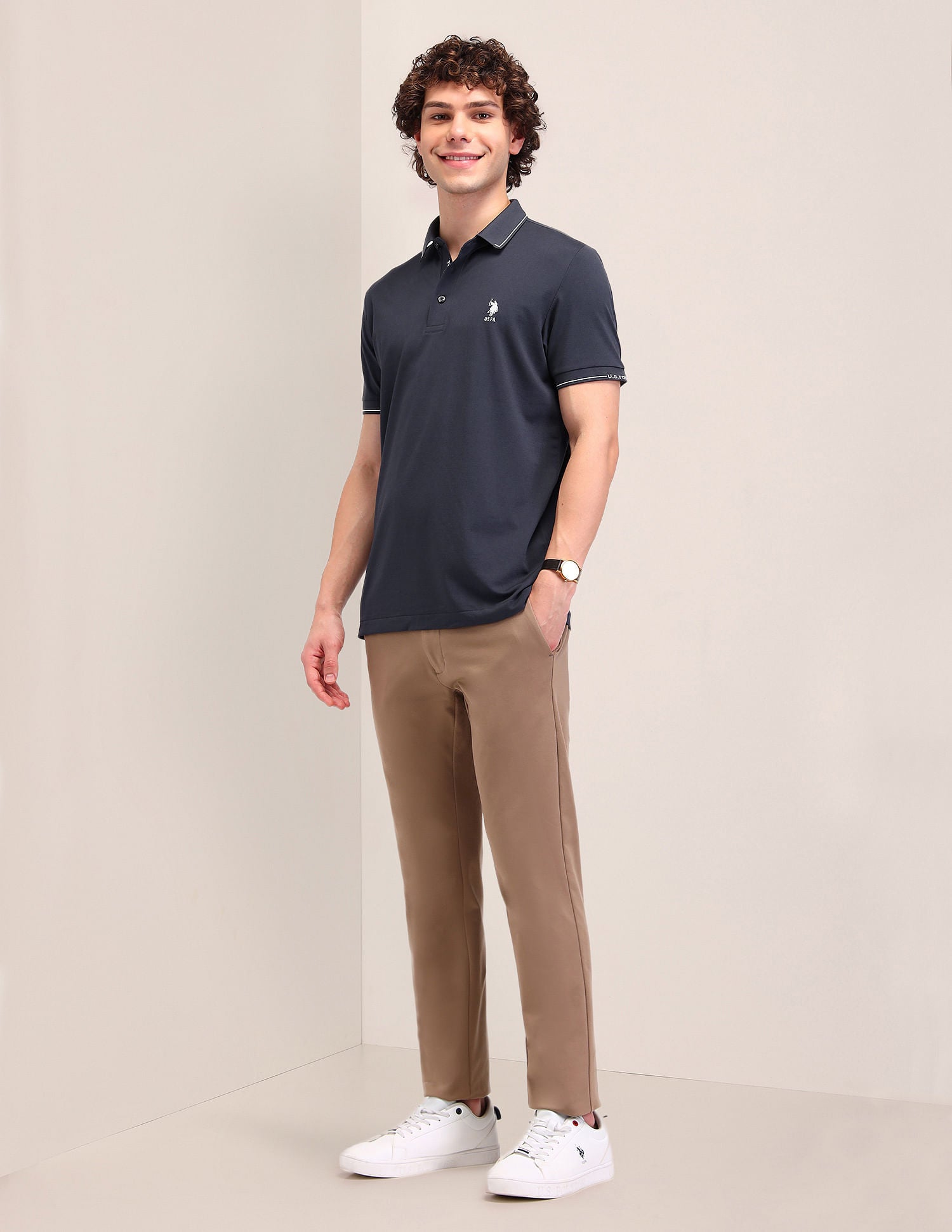 Solid Slim Fit Polo Shirt Grey - U.S. Polo Assn. India | Large