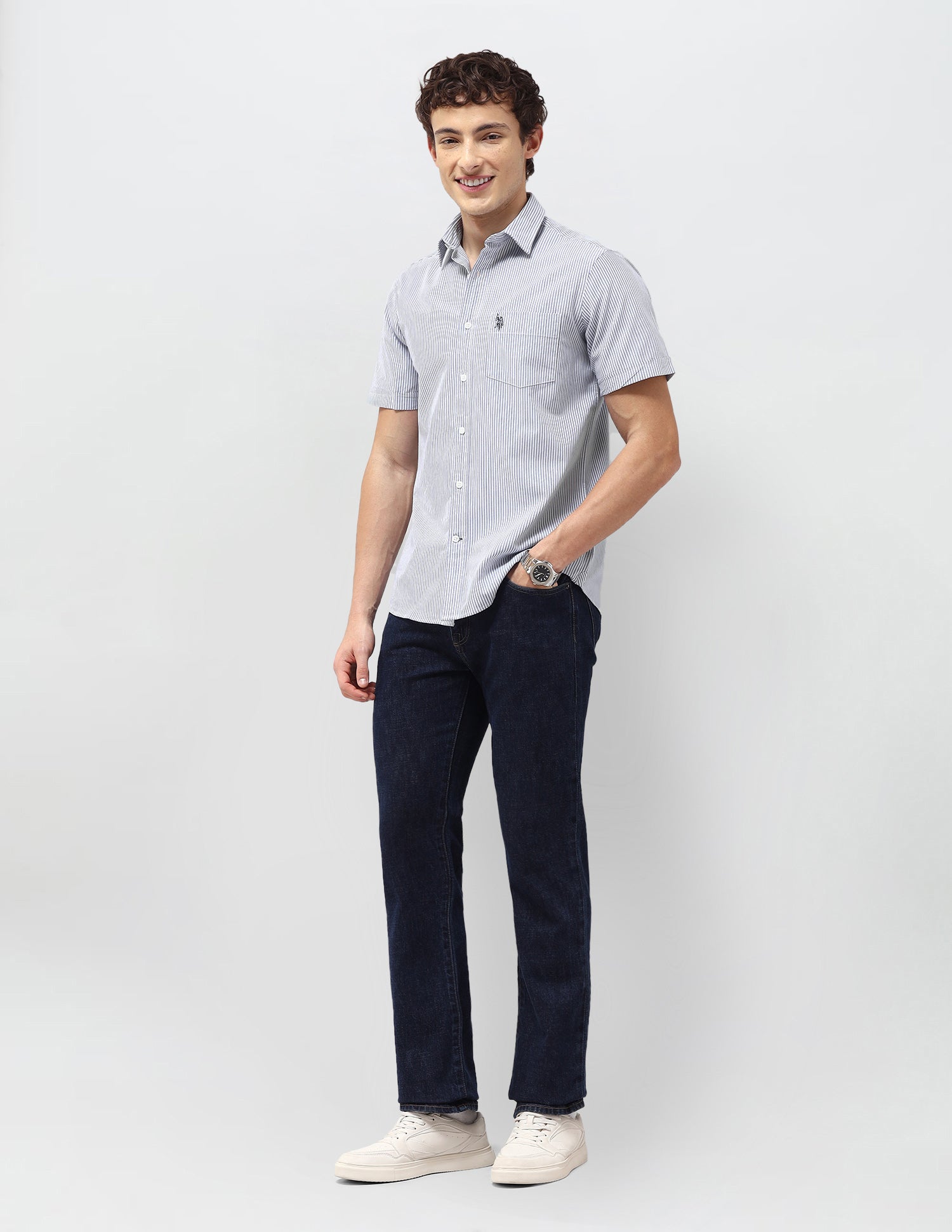 Vertical Striped Regular Fit Shirt Blue - U.S. Polo Assn. India | Large