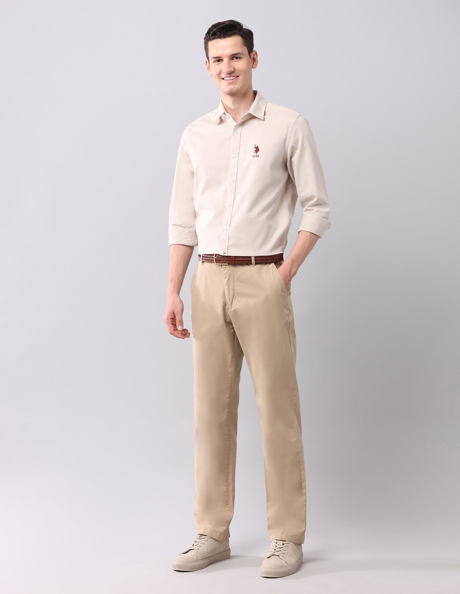 Solid Slim Fit Shirt Beige - U.S. POLO ASSN. | Large