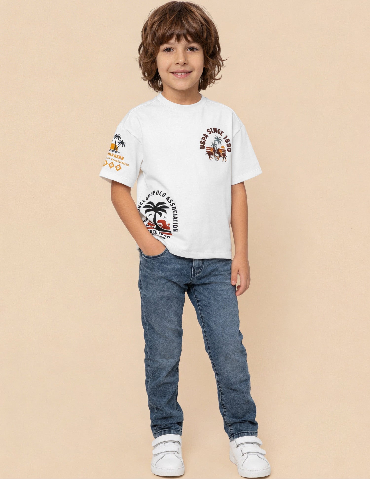 Graphic Brand Printed Oversized Fit T-Shirt Off White - U.S. Polo Assn. India | Large
