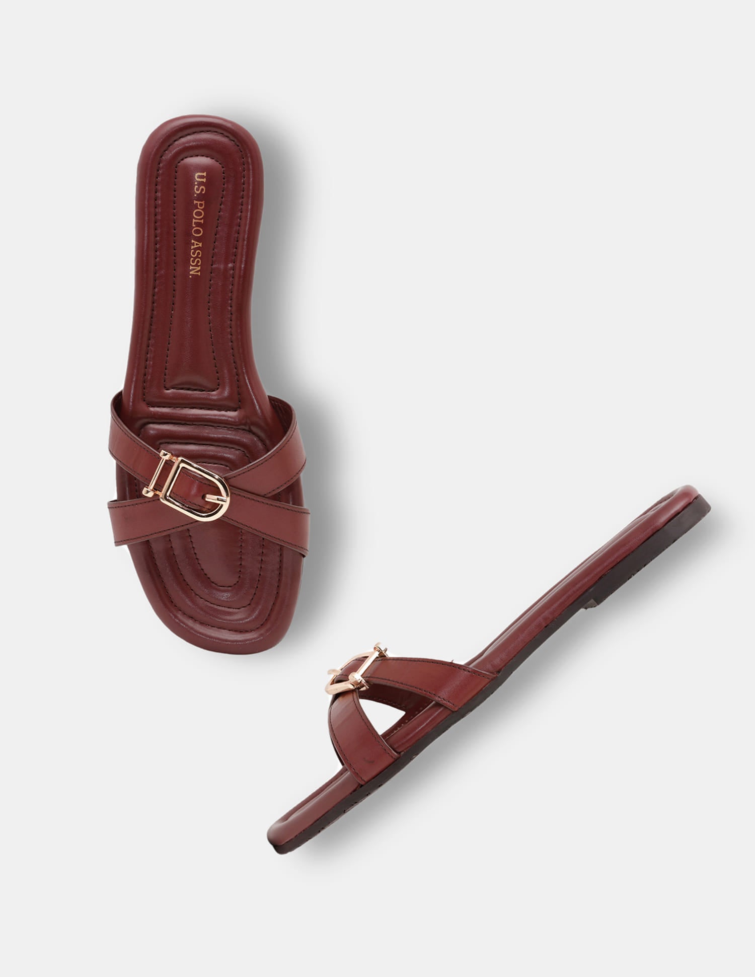 Women Dahye Textured Sole Cross Strap Sandals Burgundy - U.S. Polo Assn. India | Large