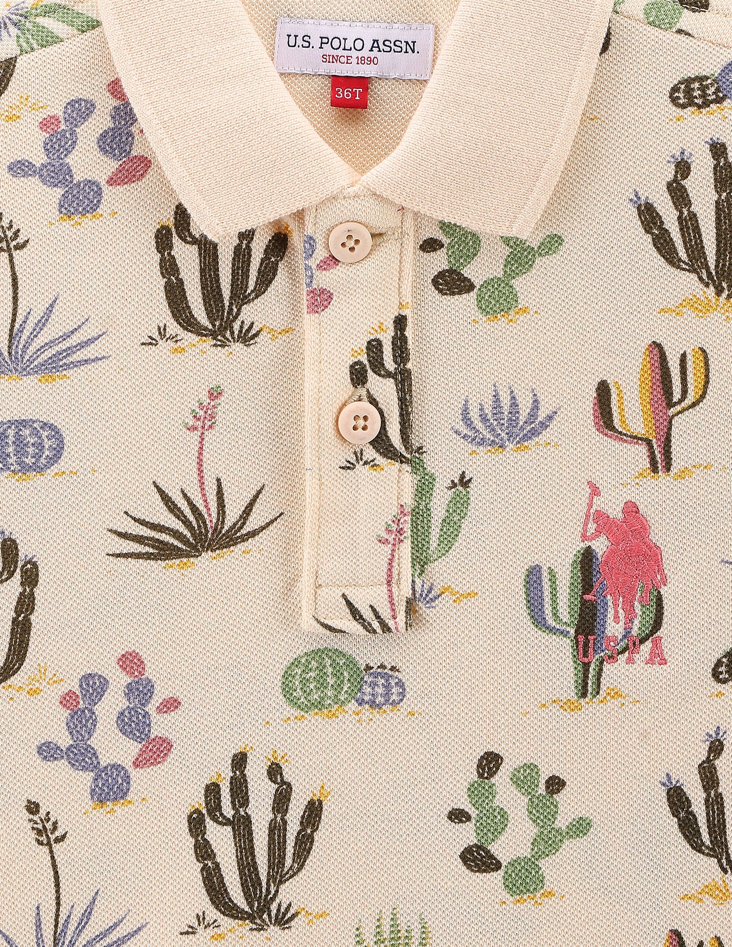 Boys Cactus Print Polo Shirt Beige - U.S. POLO ASSN. | Large