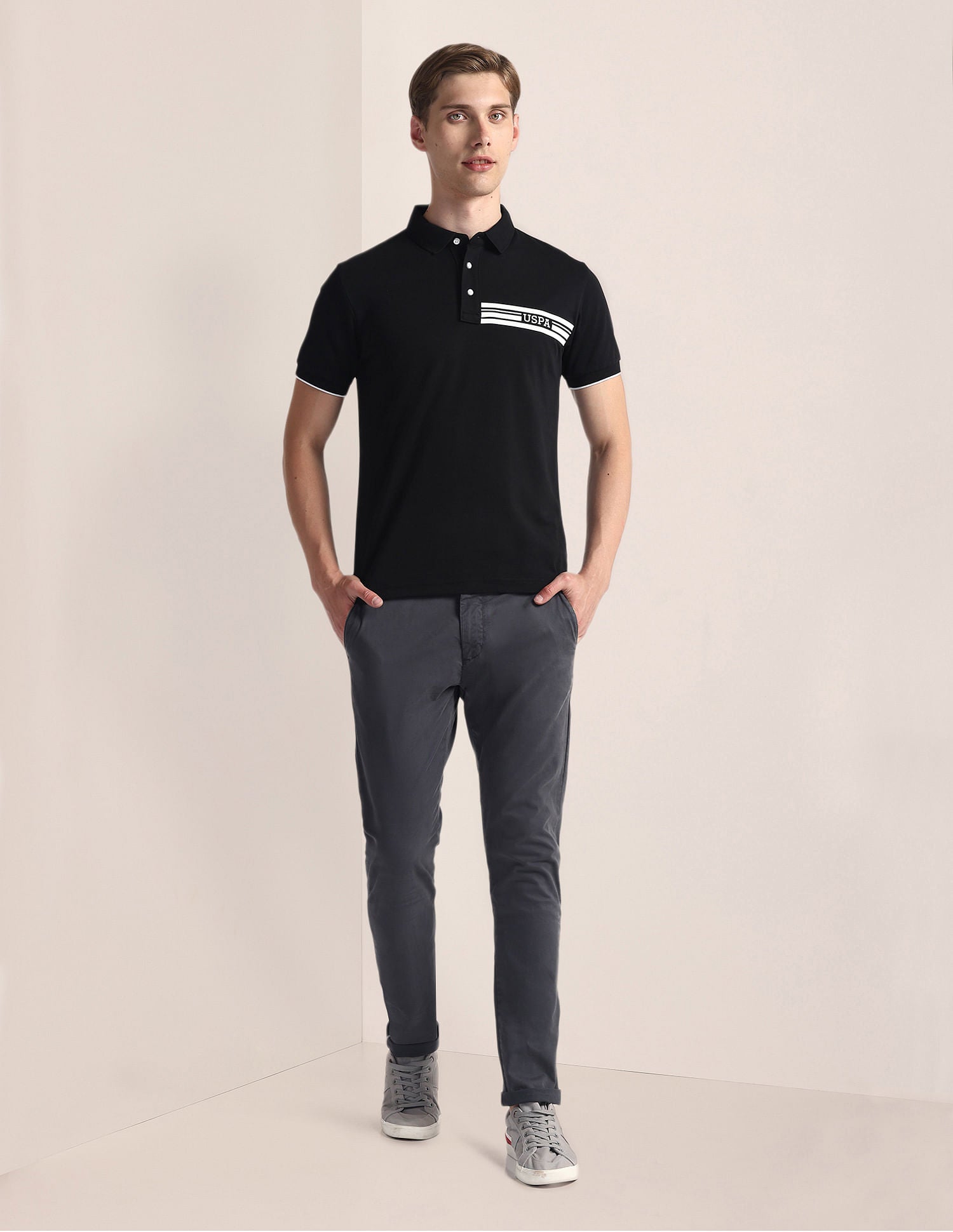 Brand Print Slim Polo Shirt Black - U.S. Polo Assn. India | Large