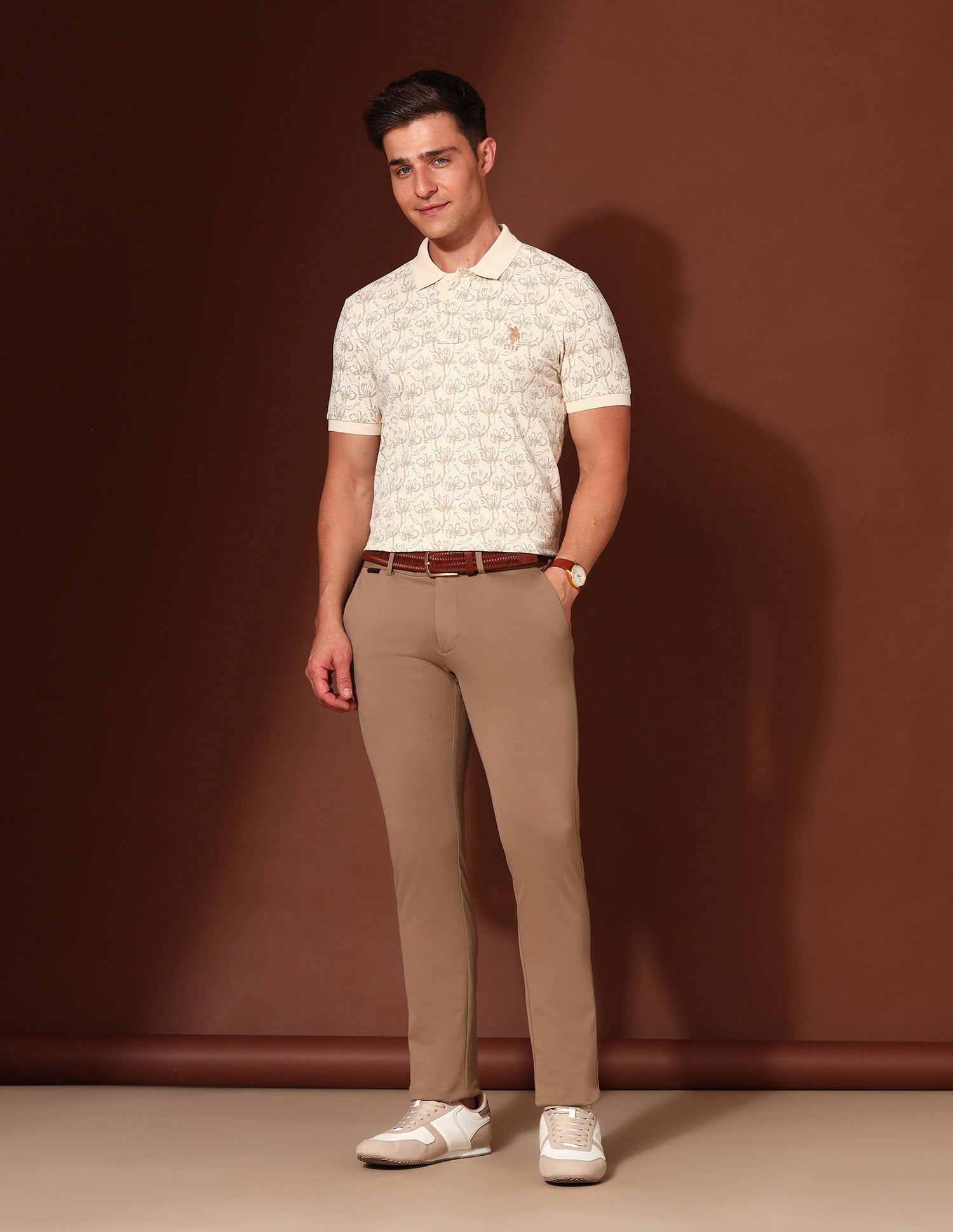 Floral Printed Working Holiday Polo Shirt Beige - U.S. Polo Assn. India | Large