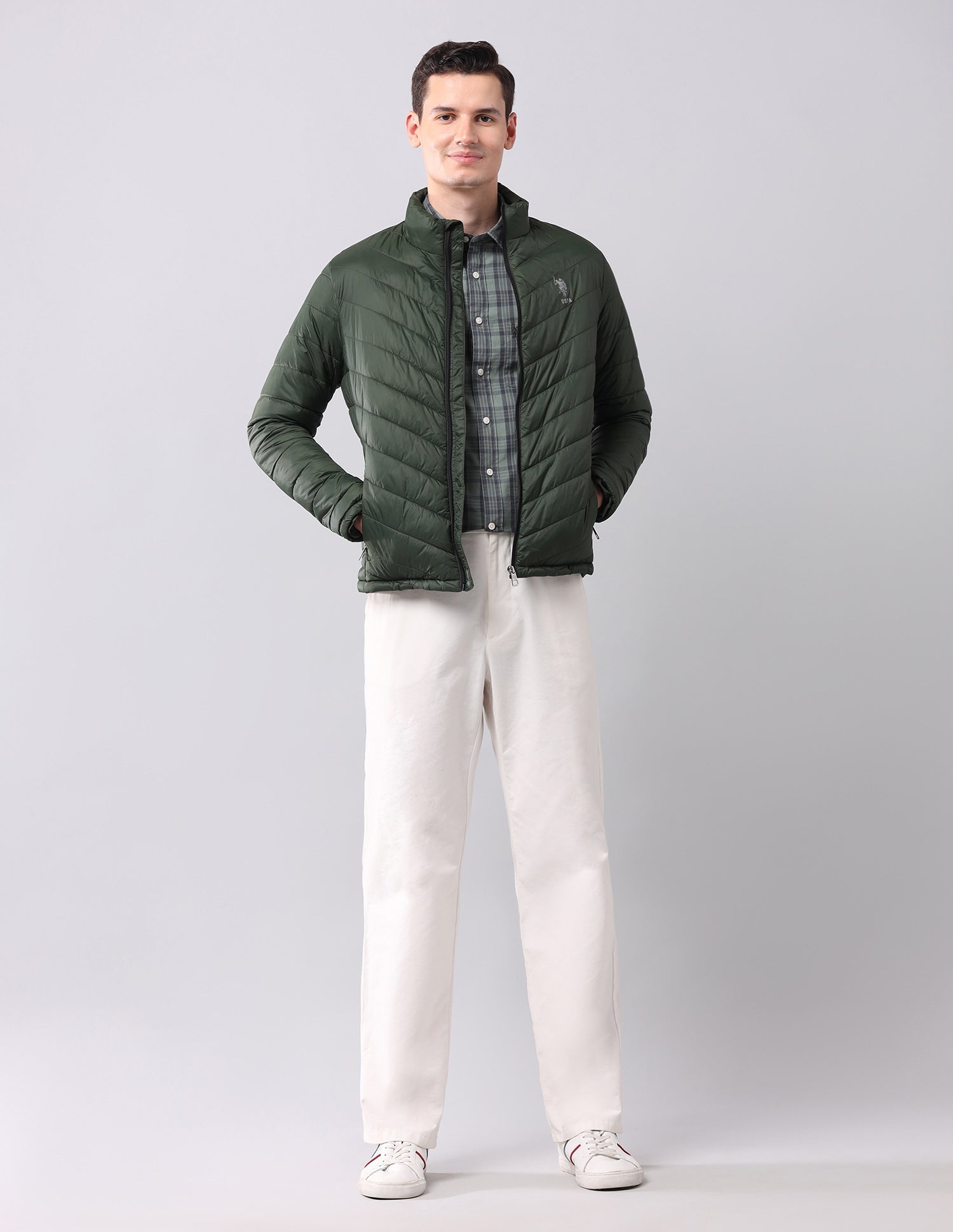 Solid High Neck Jacket Olive - U.S. Polo Assn. India | Large