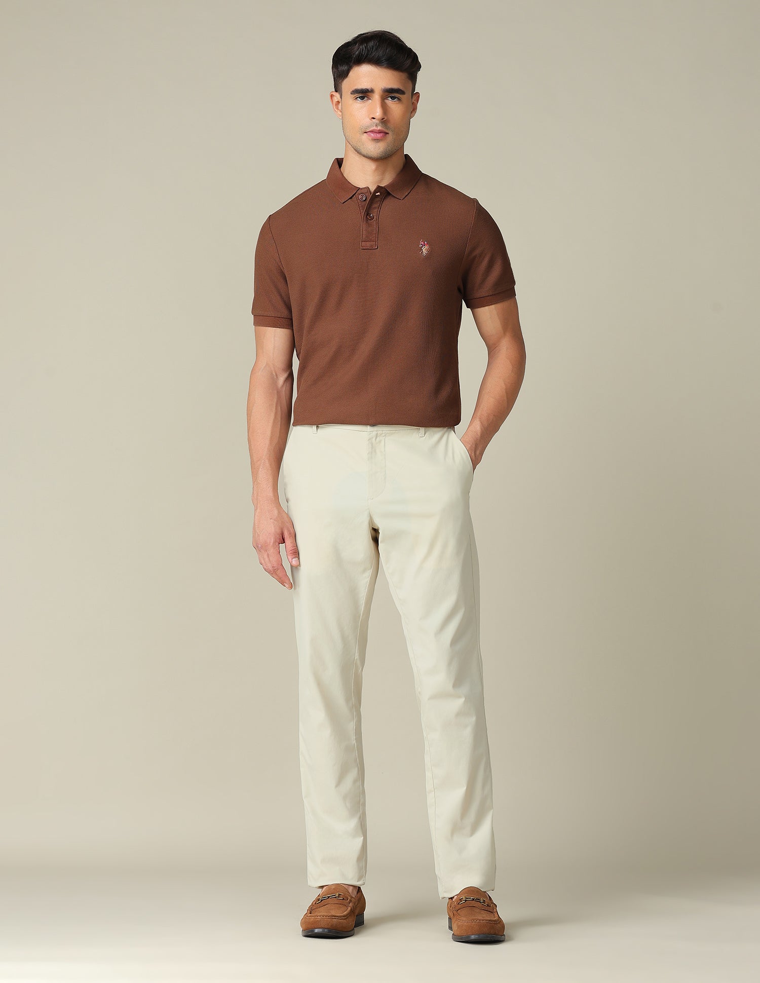 Solid Denver Slim Fit Trousers Stone - U.S. POLO ASSN. | Large