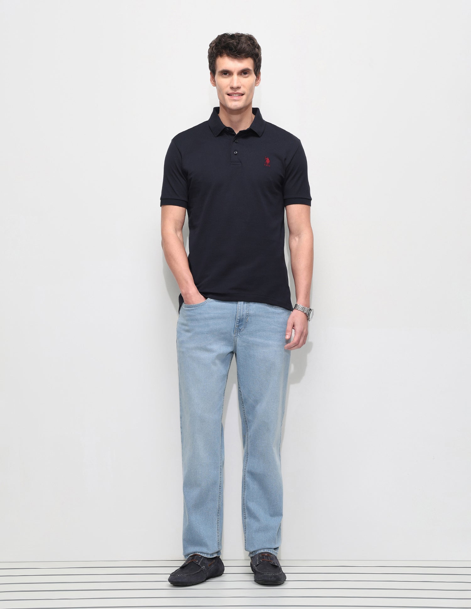 Solid Slim Fit Polo Shirt Navy - U.S. Polo Assn. India | Large