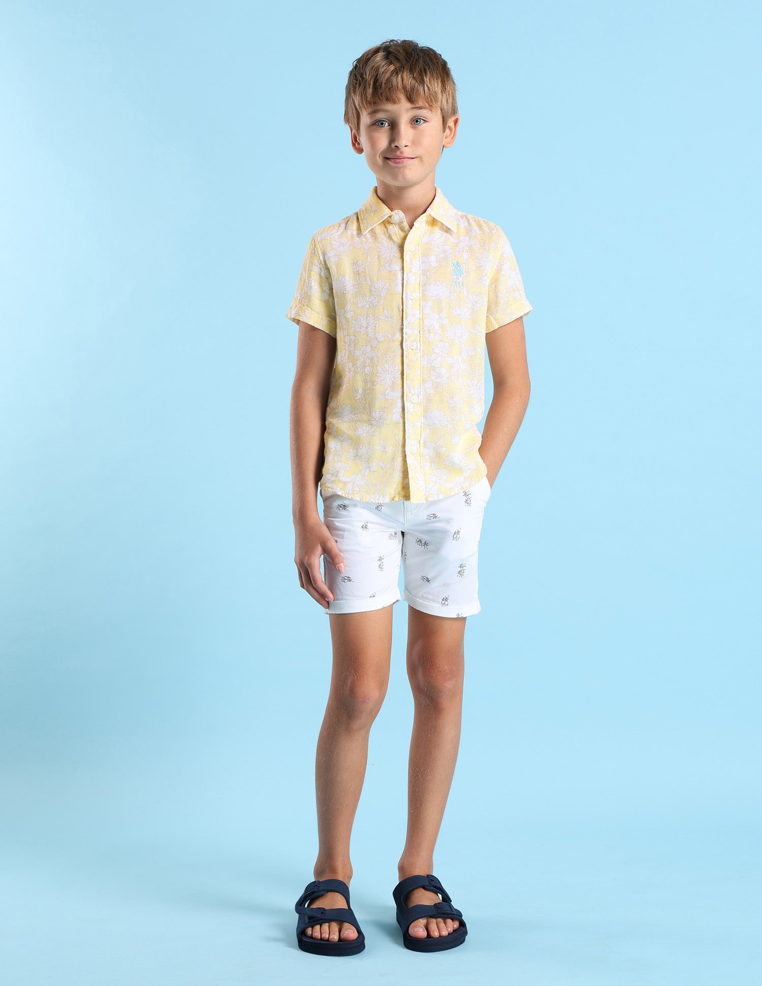 Boys Floral Printed Pure Cotton Shirt Yellow - U.S. POLO ASSN. | Large