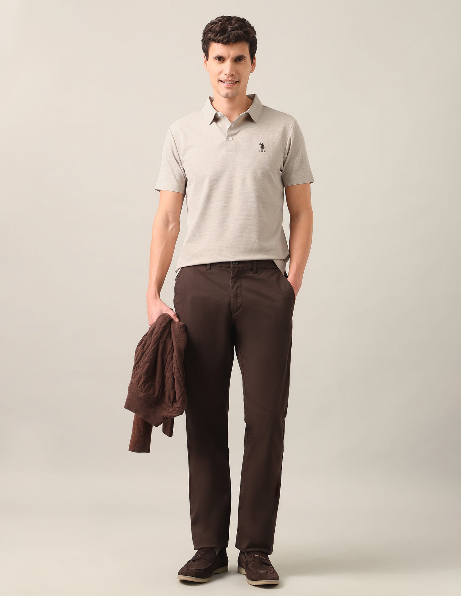Solid Slim Fit Polo Shirt Brown - U.S. Polo Assn. India | Large