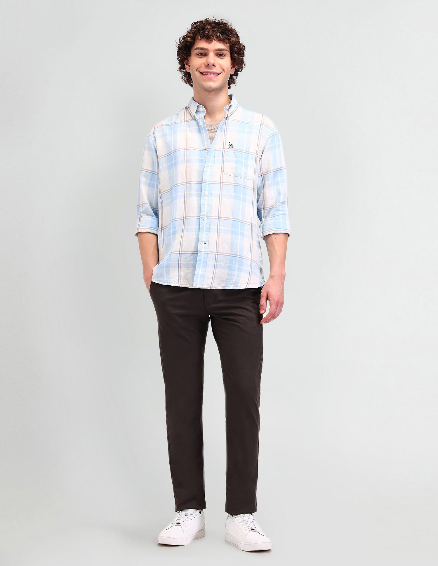 Slim Fit Button Down Shirt Blue - U.S. Polo Assn. India | Large