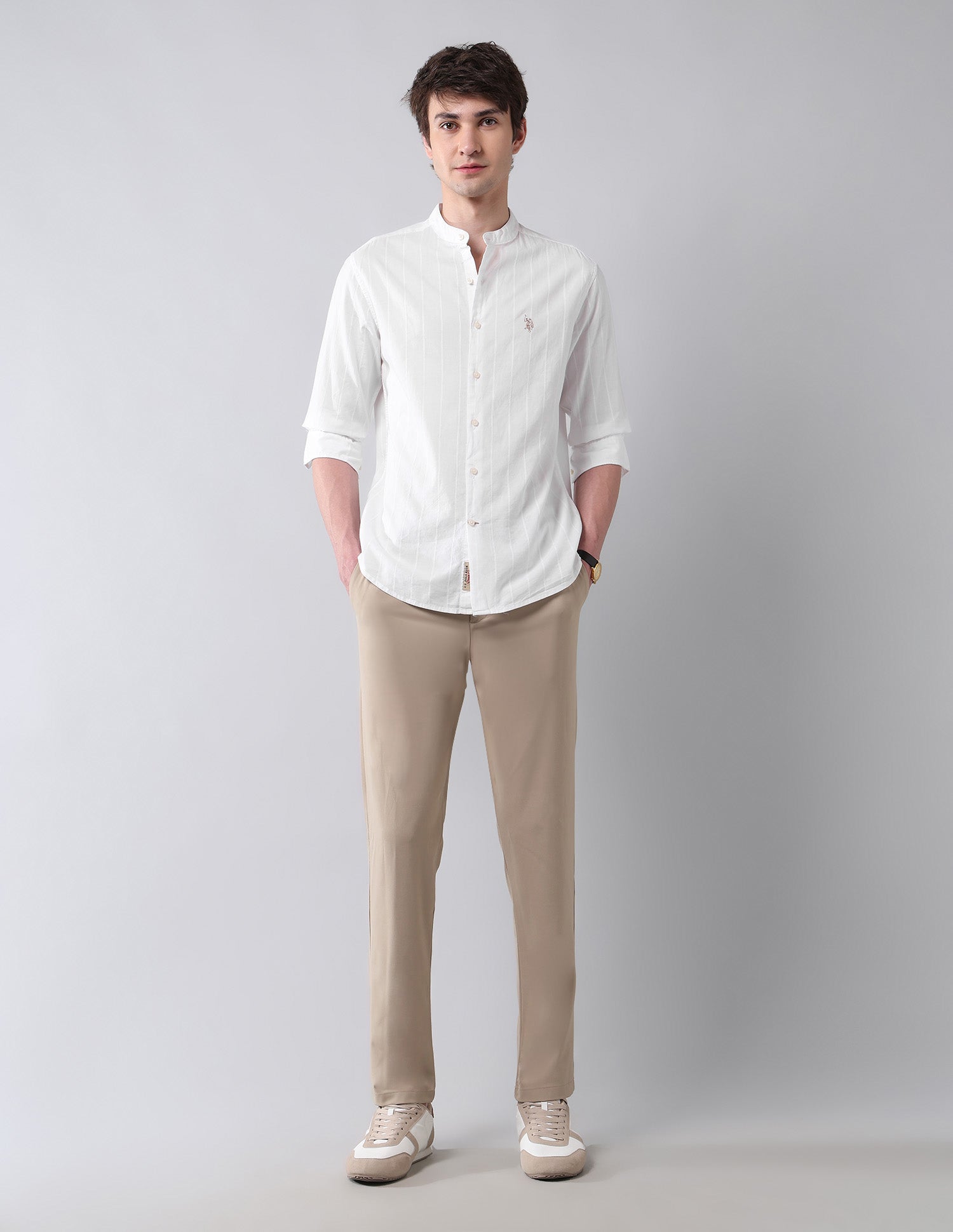 Textured Pure Cotton Shirt White - U.S. Polo Assn. India | Large