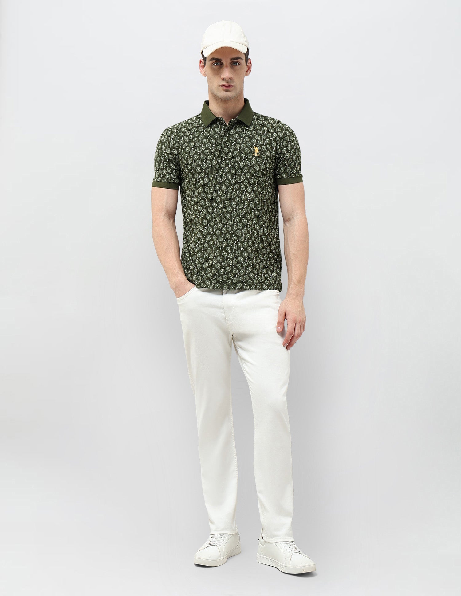 All-Over Printed Slim Fit Polo Shirt Olive - U.S. POLO ASSN. | Large