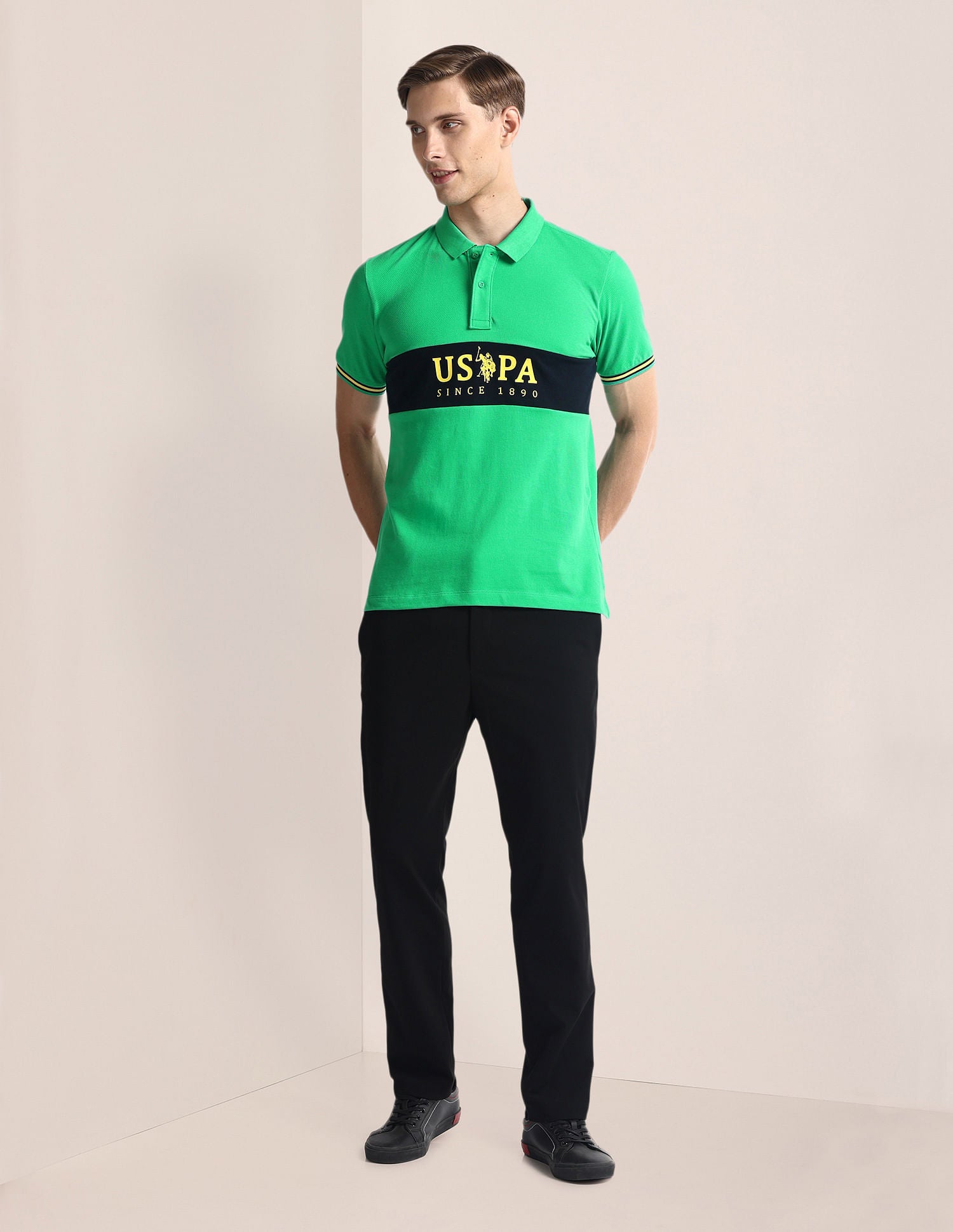 Brand Print Slim Fit Polo Shirt Green - U.S. Polo Assn. India | Large